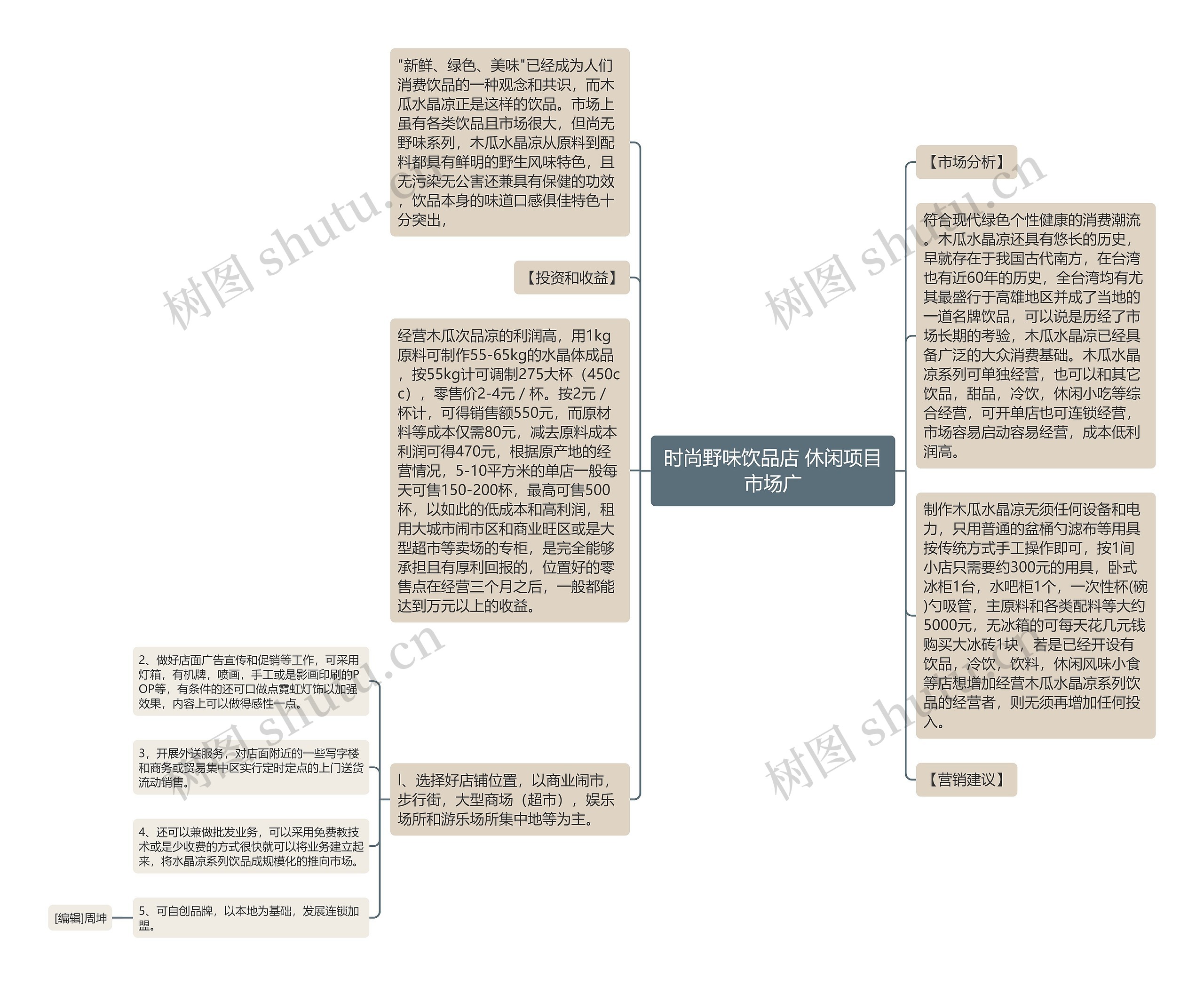 时尚野味饮品店 休闲项目市场广思维导图