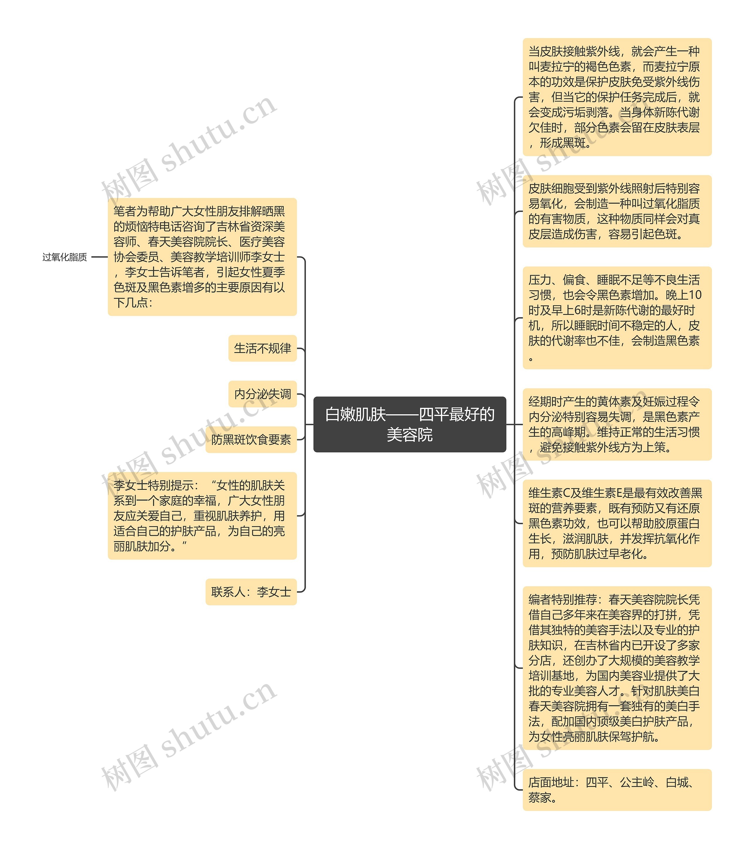 白嫩肌肤——四平最好的美容院思维导图