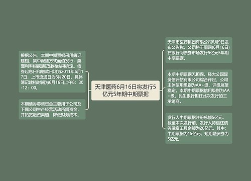 天津医药6月16日将发行5亿元5年期中期票据