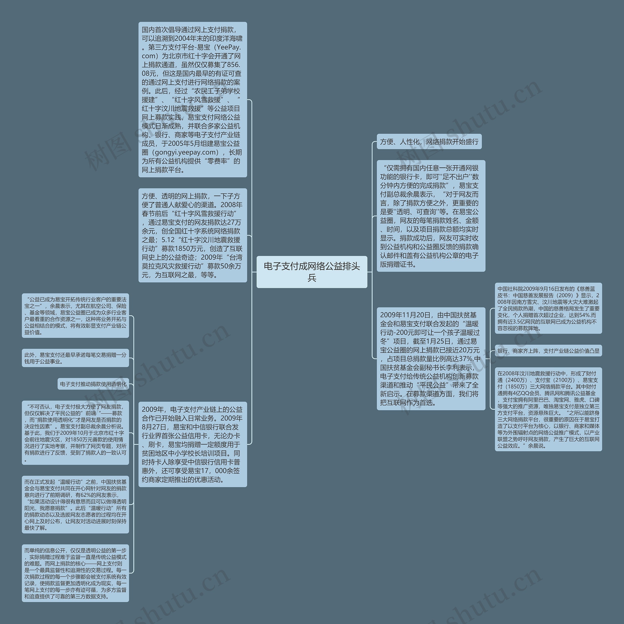 电子支付成网络公益排头兵思维导图