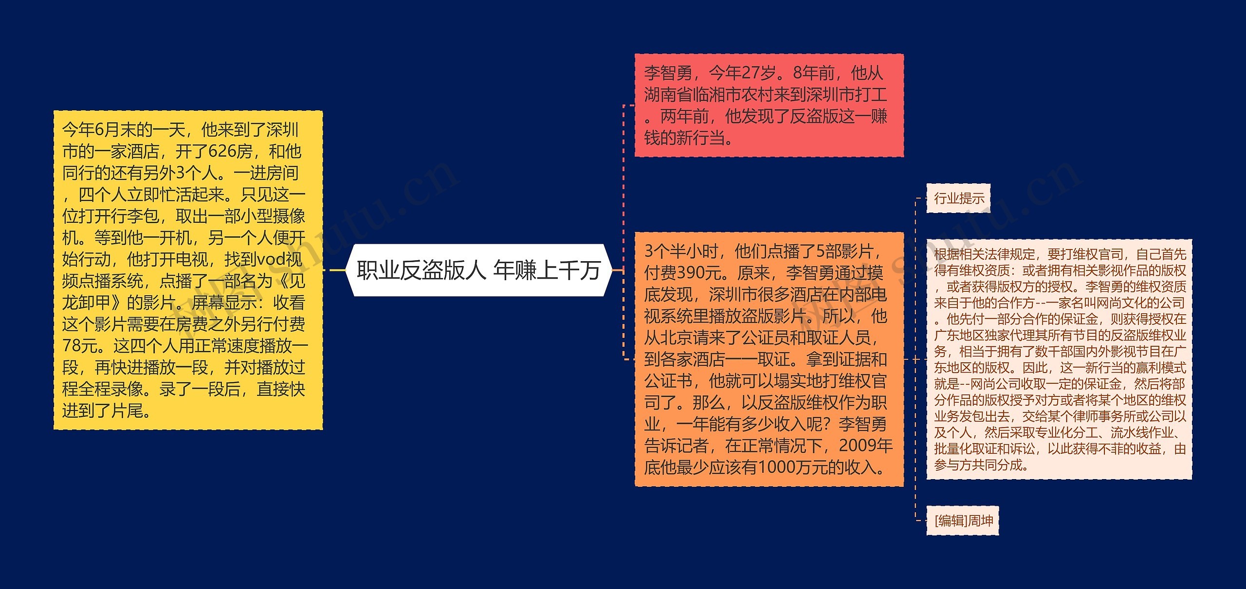 职业反盗版人 年赚上千万思维导图