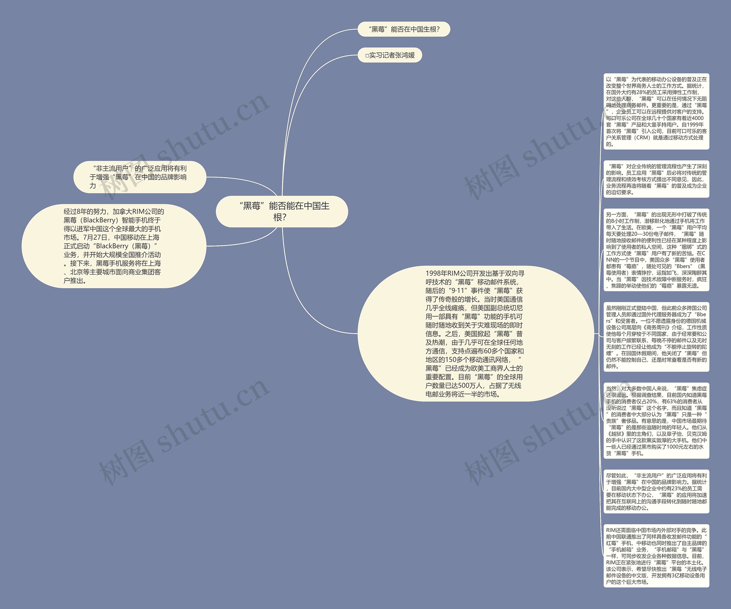 “黑莓”能否能在中国生根？思维导图
