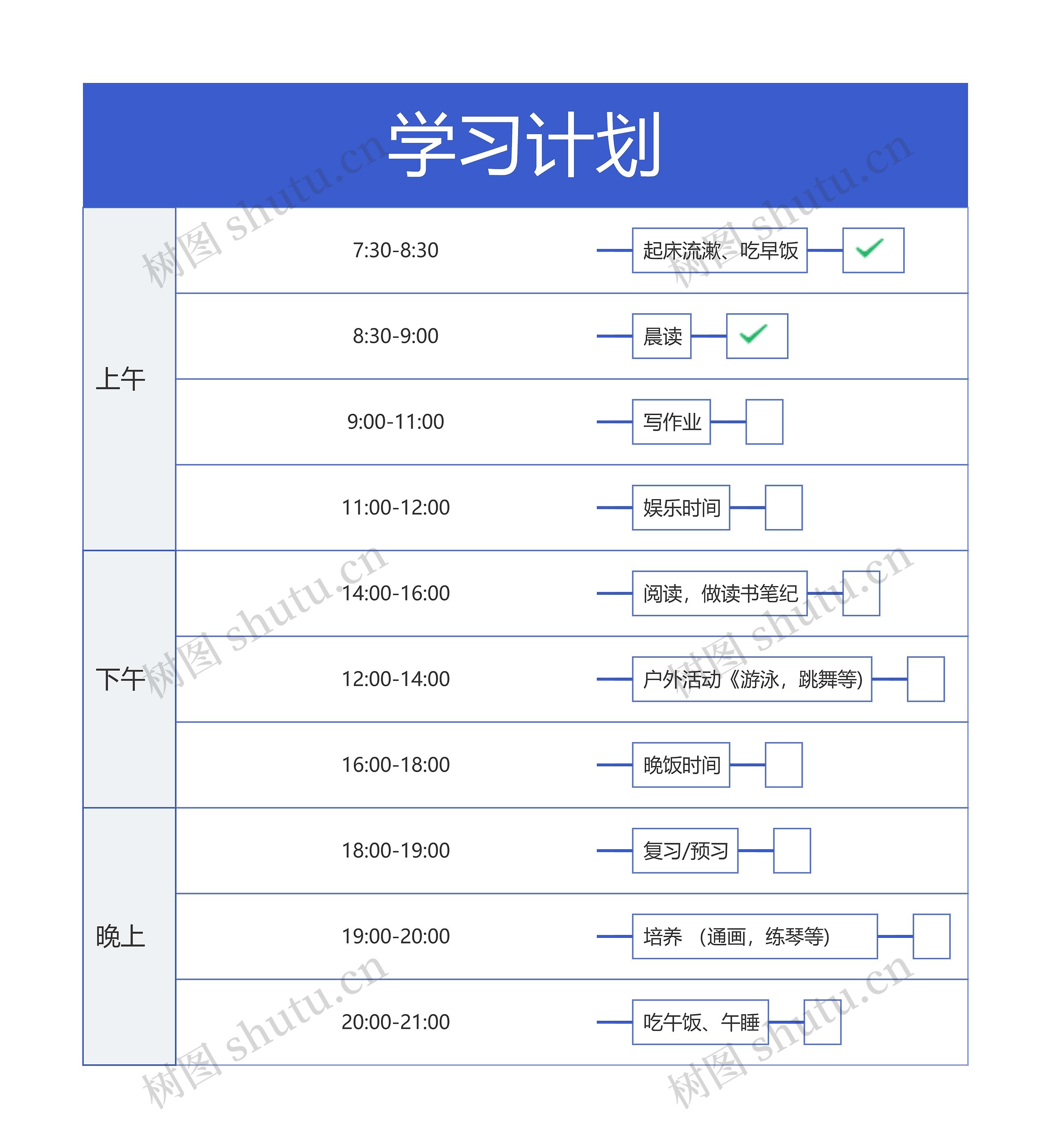 学习计划考研安排分时段矩阵图