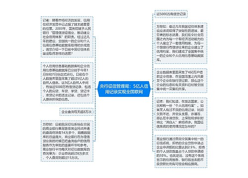 央行征信管理局：5亿人信用记录实现全国联网