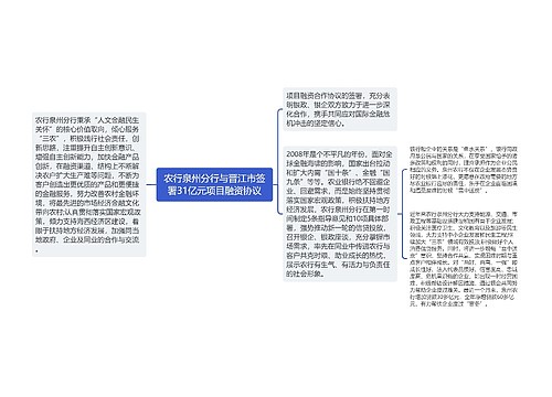 农行泉州分行与晋江市签署31亿元项目融资协议