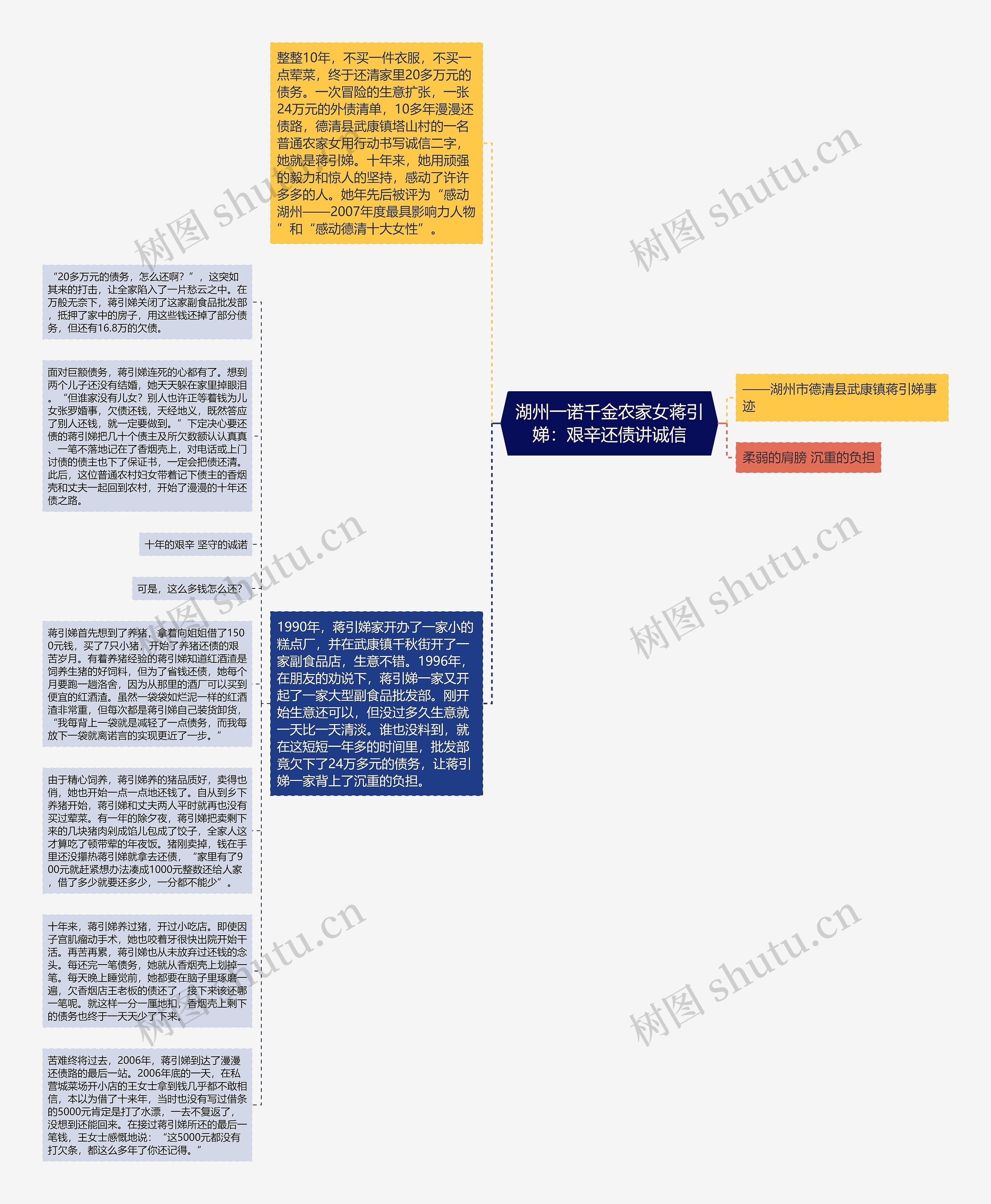 湖州一诺千金农家女蒋引娣：艰辛还债讲诚信思维导图