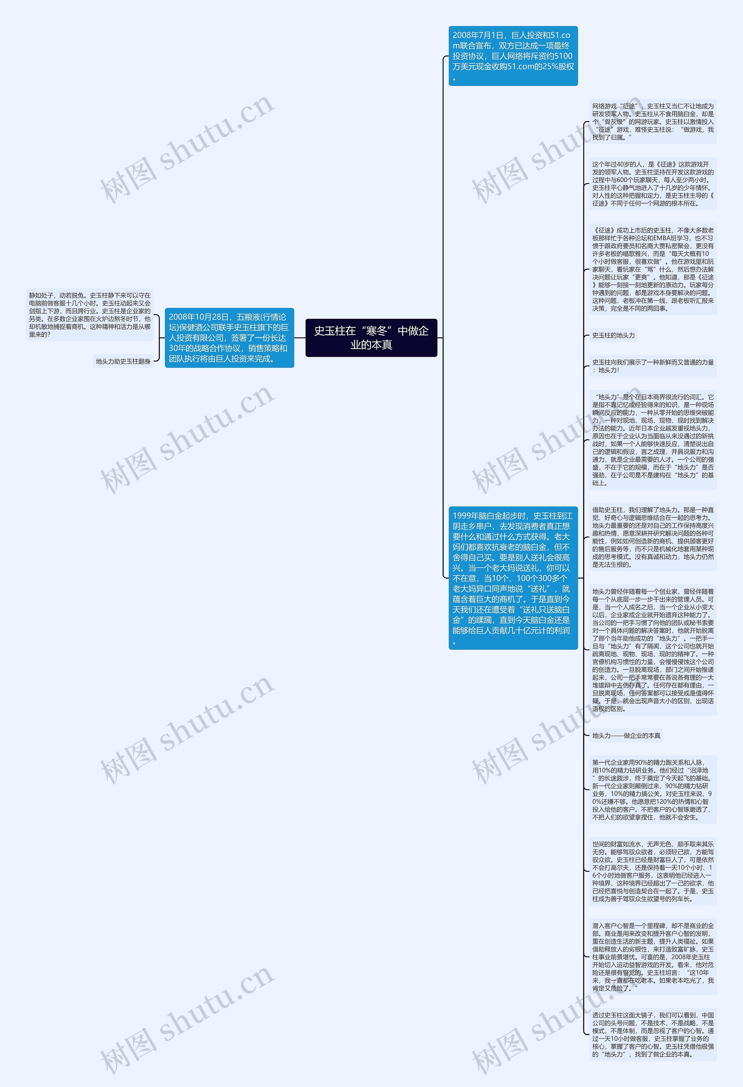 史玉柱在“寒冬”中做企业的本真思维导图