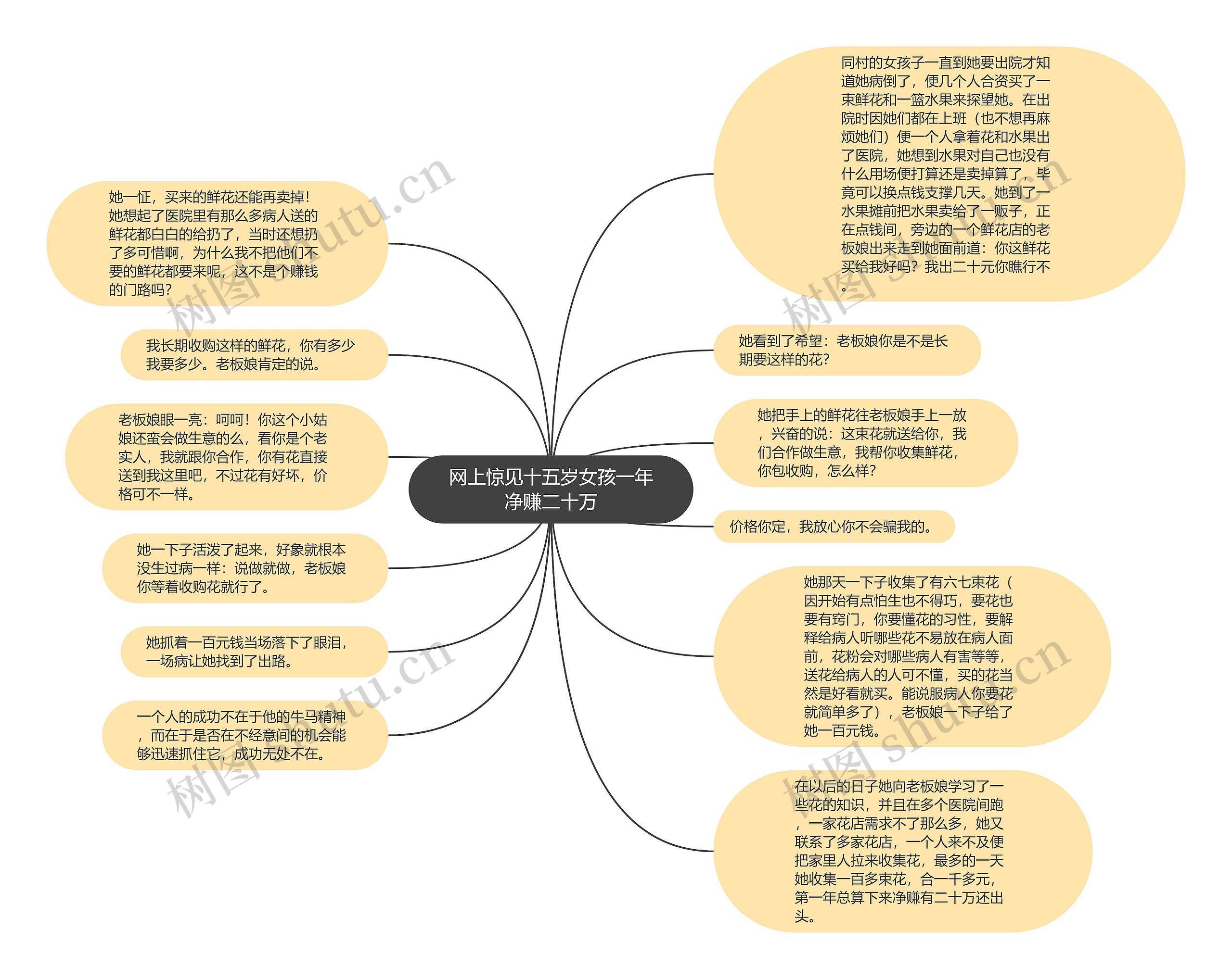 网上惊见十五岁女孩一年净赚二十万思维导图