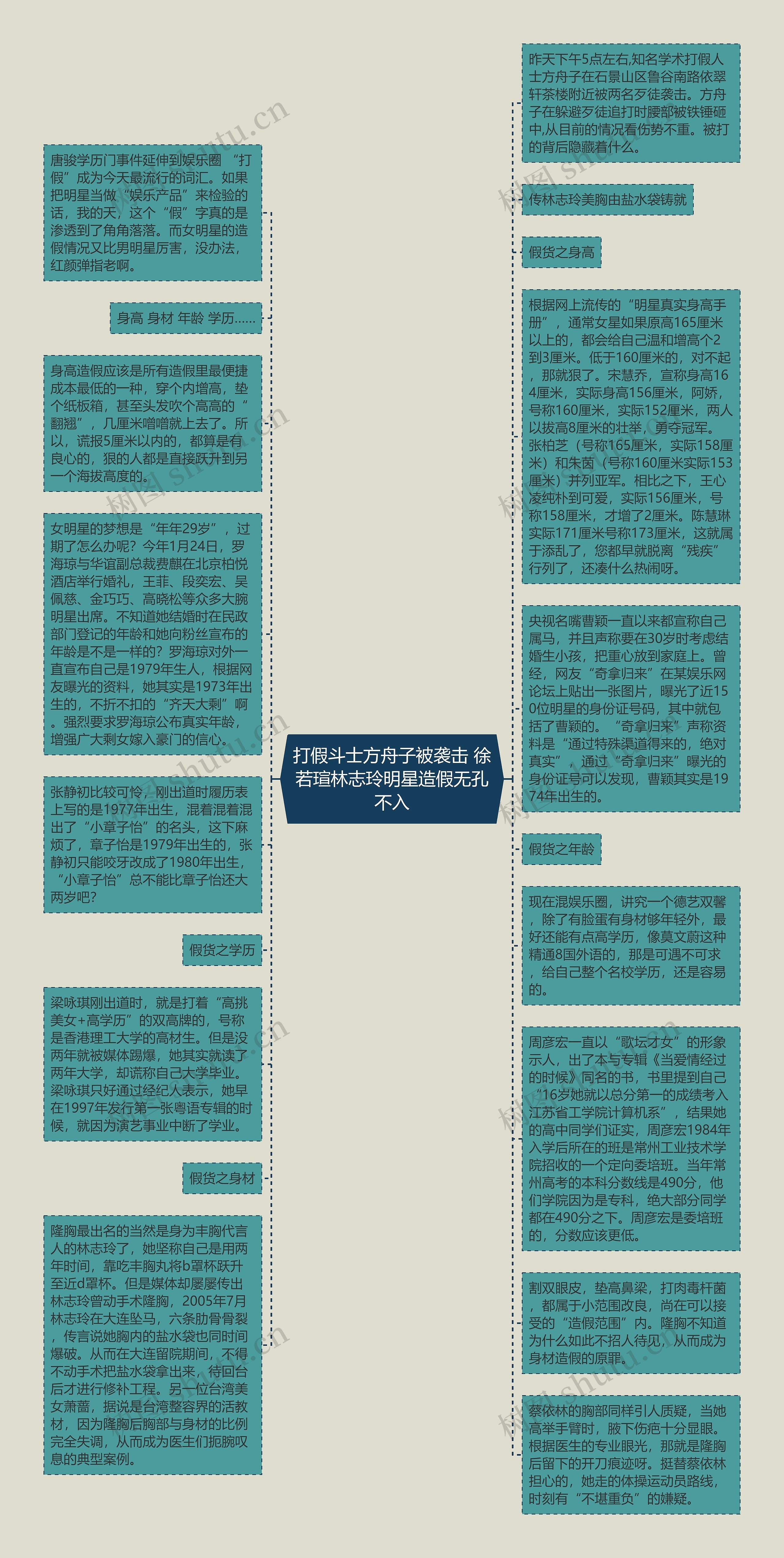 打假斗士方舟子被袭击 徐若瑄林志玲明星造假无孔不入思维导图