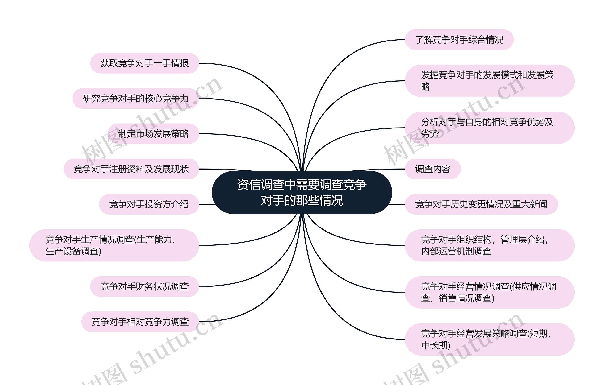 资信调查中需要调查竞争对手的那些情况思维导图