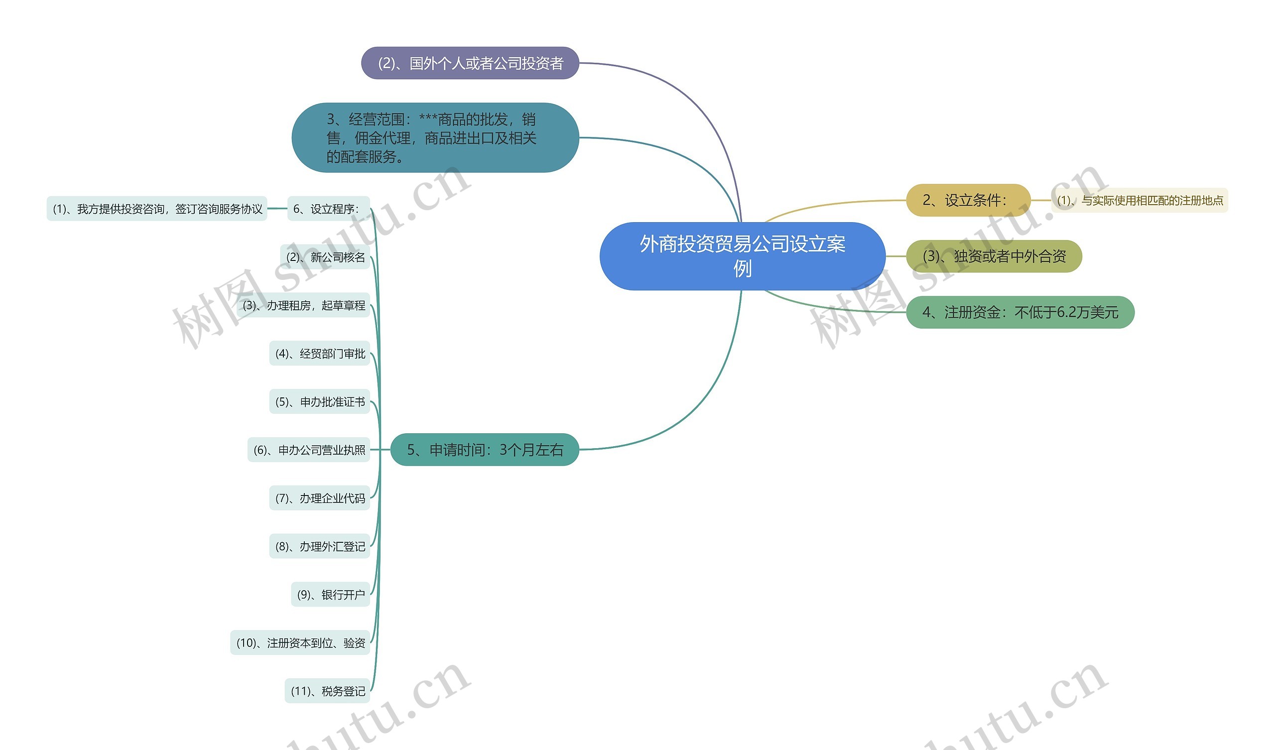 外商投资贸易公司设立案例思维导图