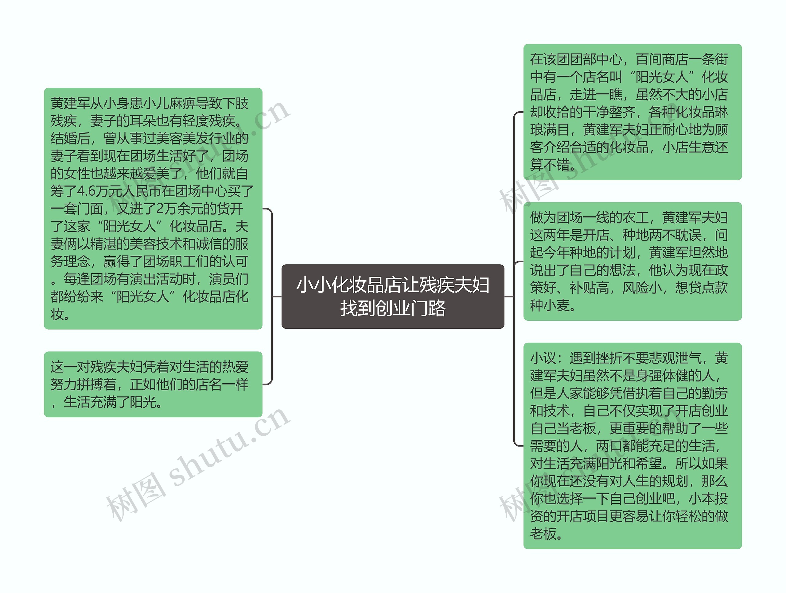 小小化妆品店让残疾夫妇找到创业门路思维导图