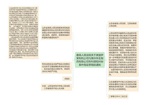 最高人民法院关于美国伊莱利利公司与常州华生制药有限公司专利侵权纠纷案件指定管辖的通知