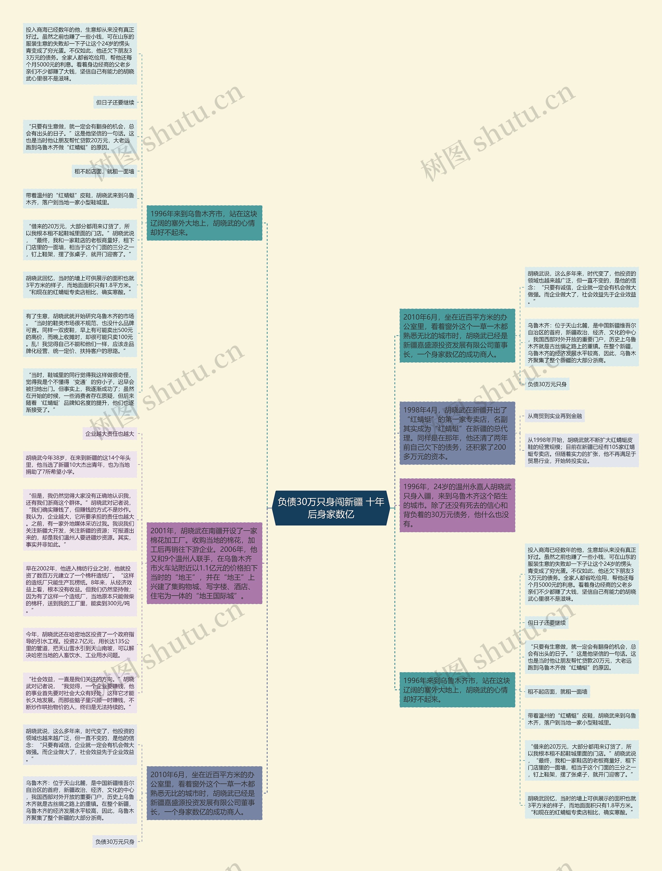 负债30万只身闯新疆 十年后身家数亿思维导图