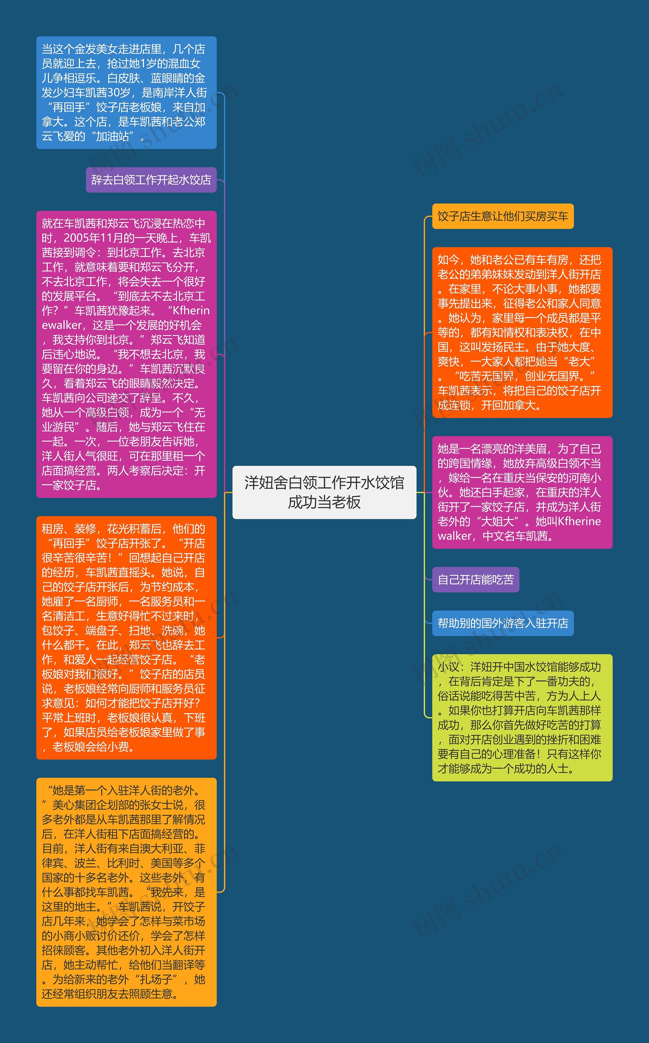 洋妞舍白领工作开水饺馆成功当老板思维导图