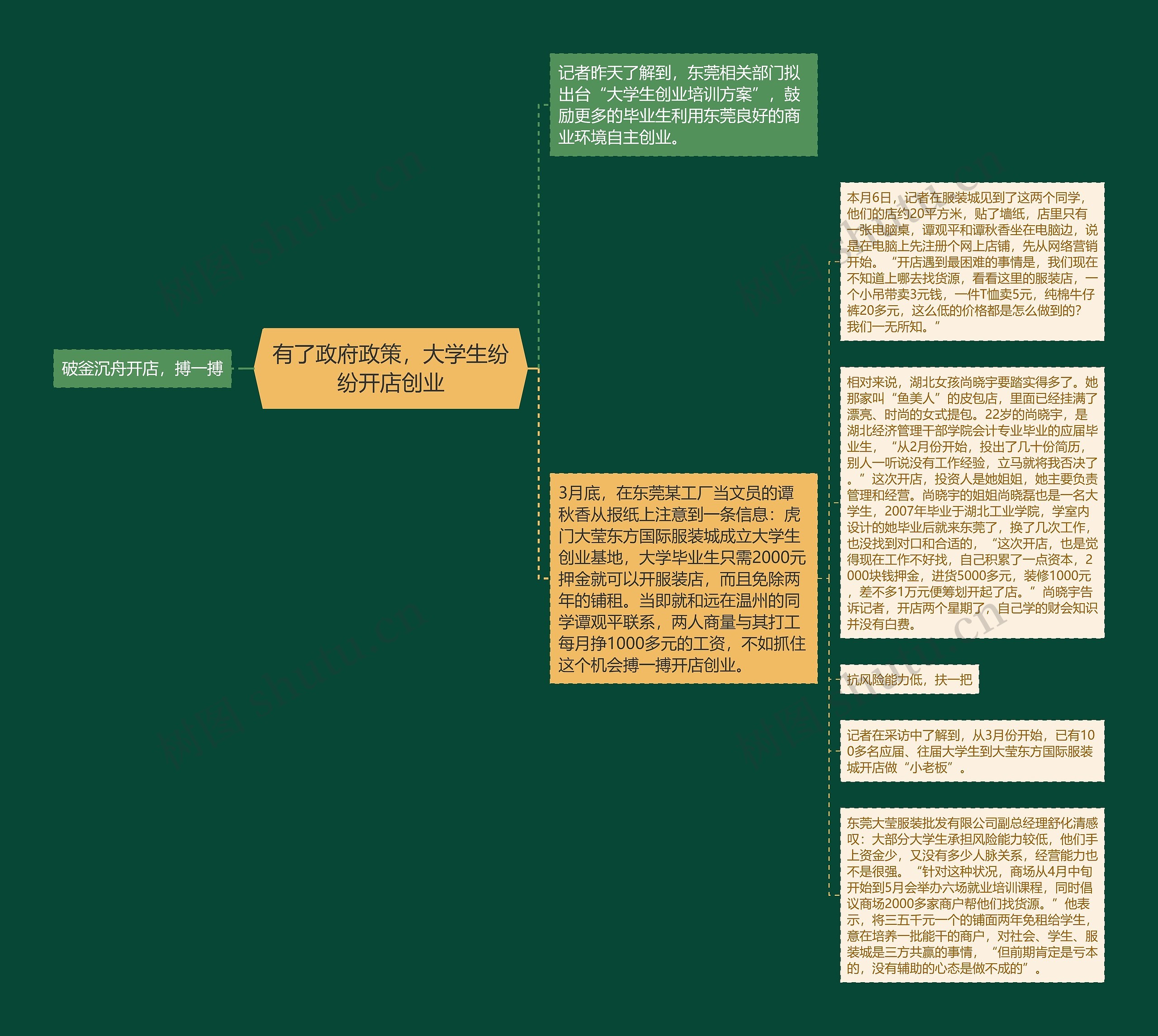 有了政府政策，大学生纷纷开店创业思维导图