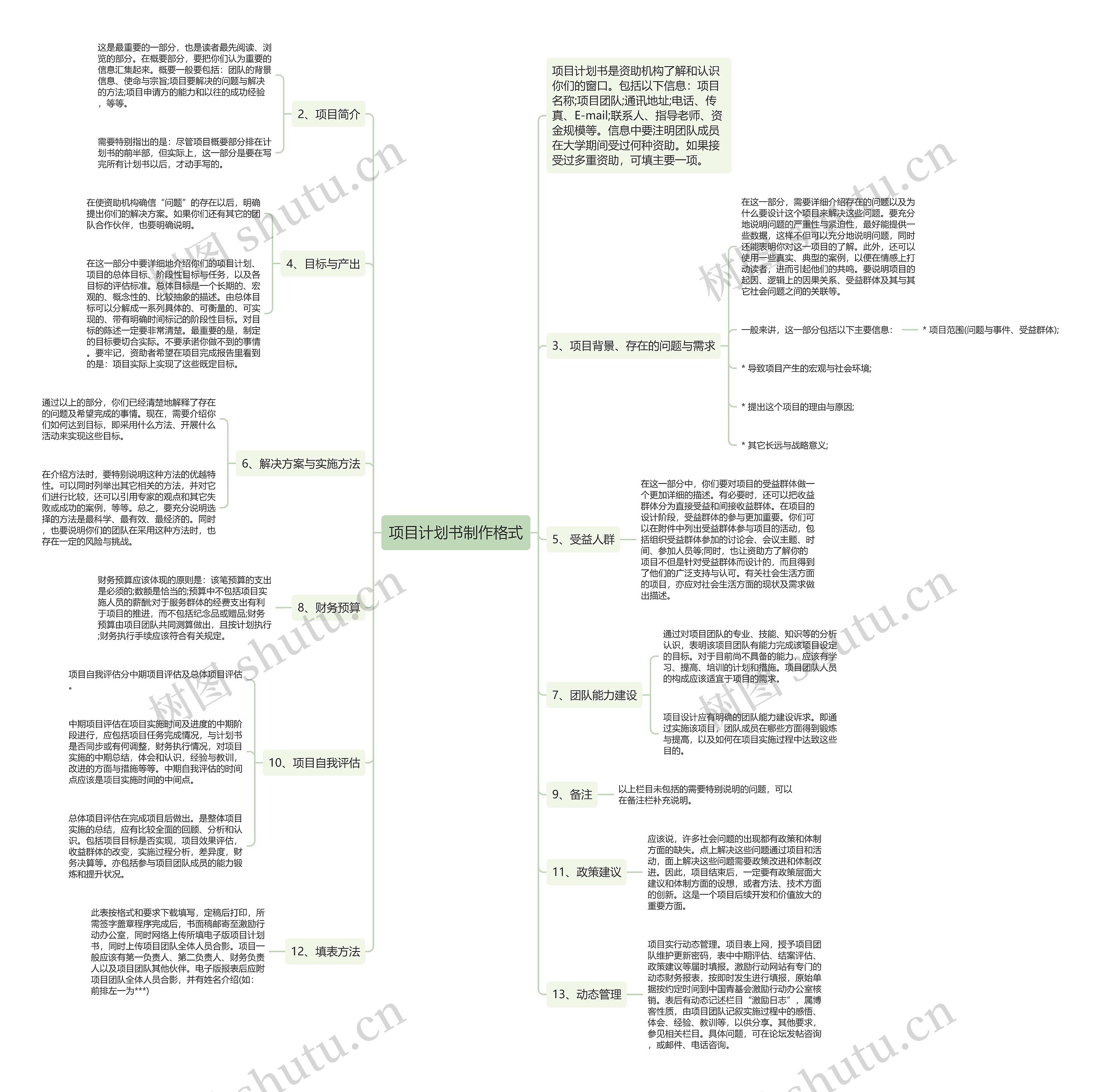 项目计划书制作格式思维导图