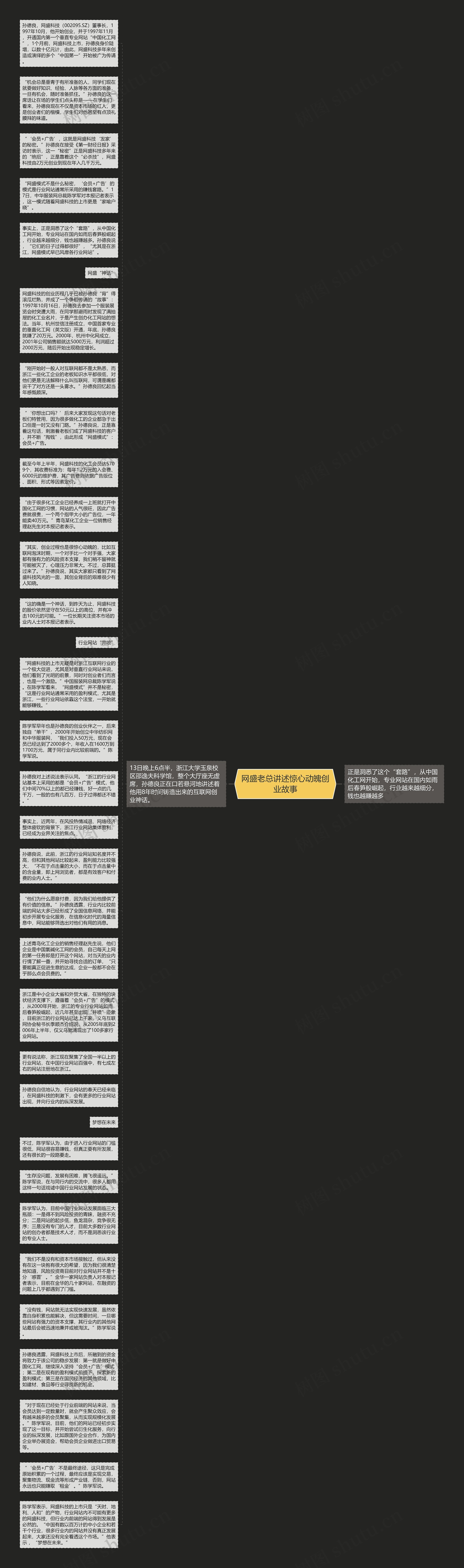 网盛老总讲述惊心动魄创业故事思维导图