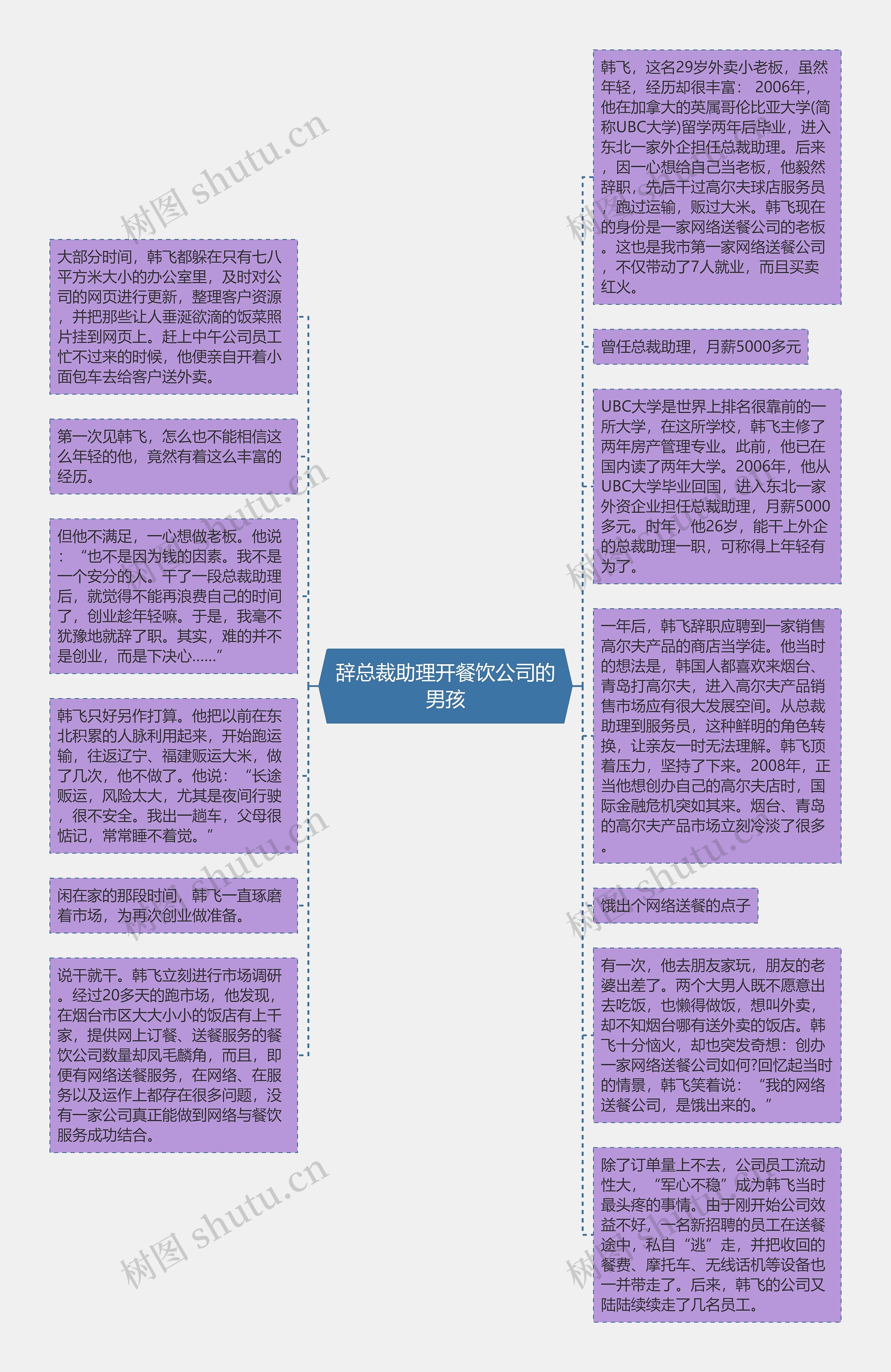 辞总裁助理开餐饮公司的男孩思维导图