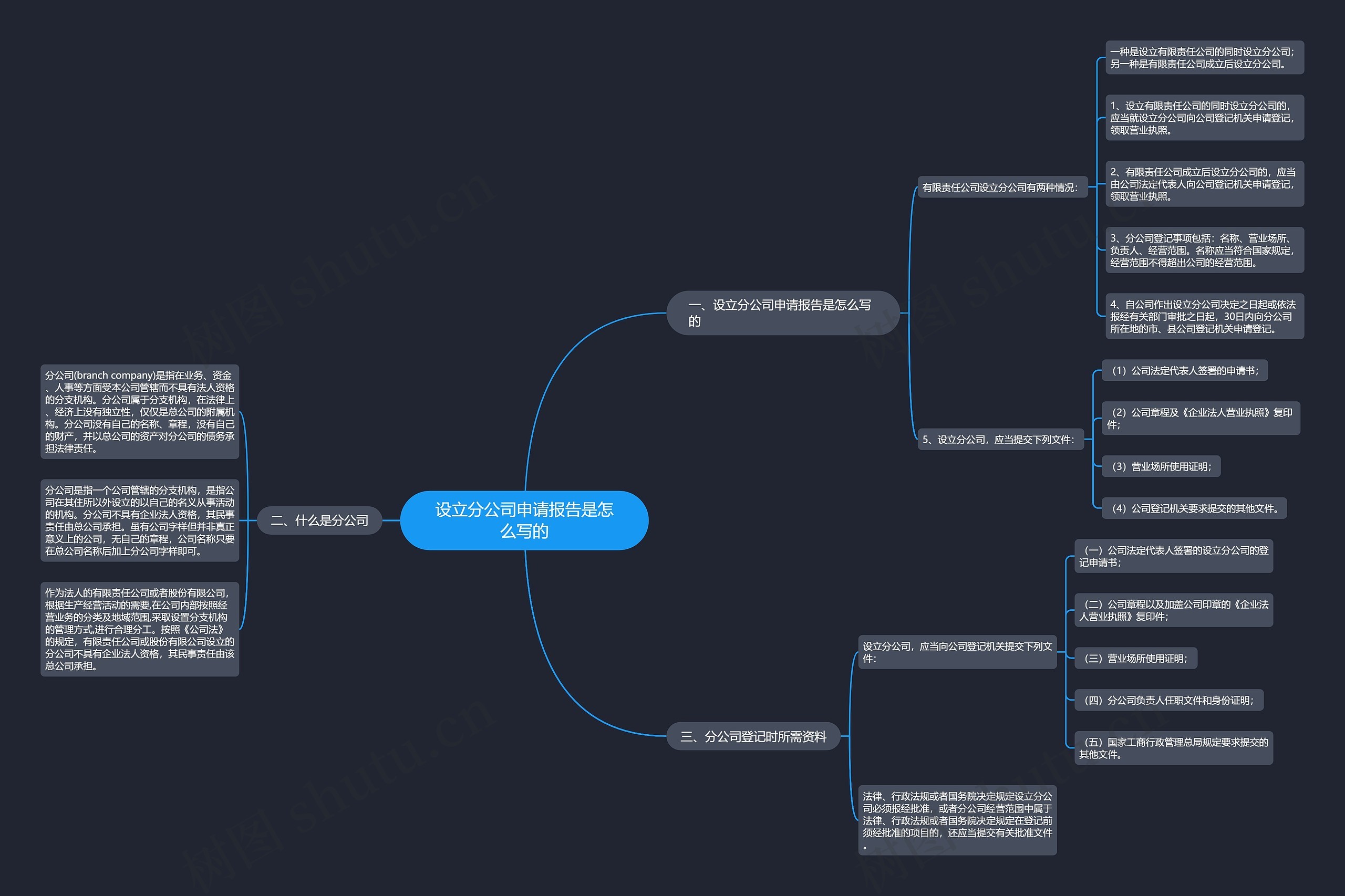 设立分公司申请报告是怎么写的思维导图