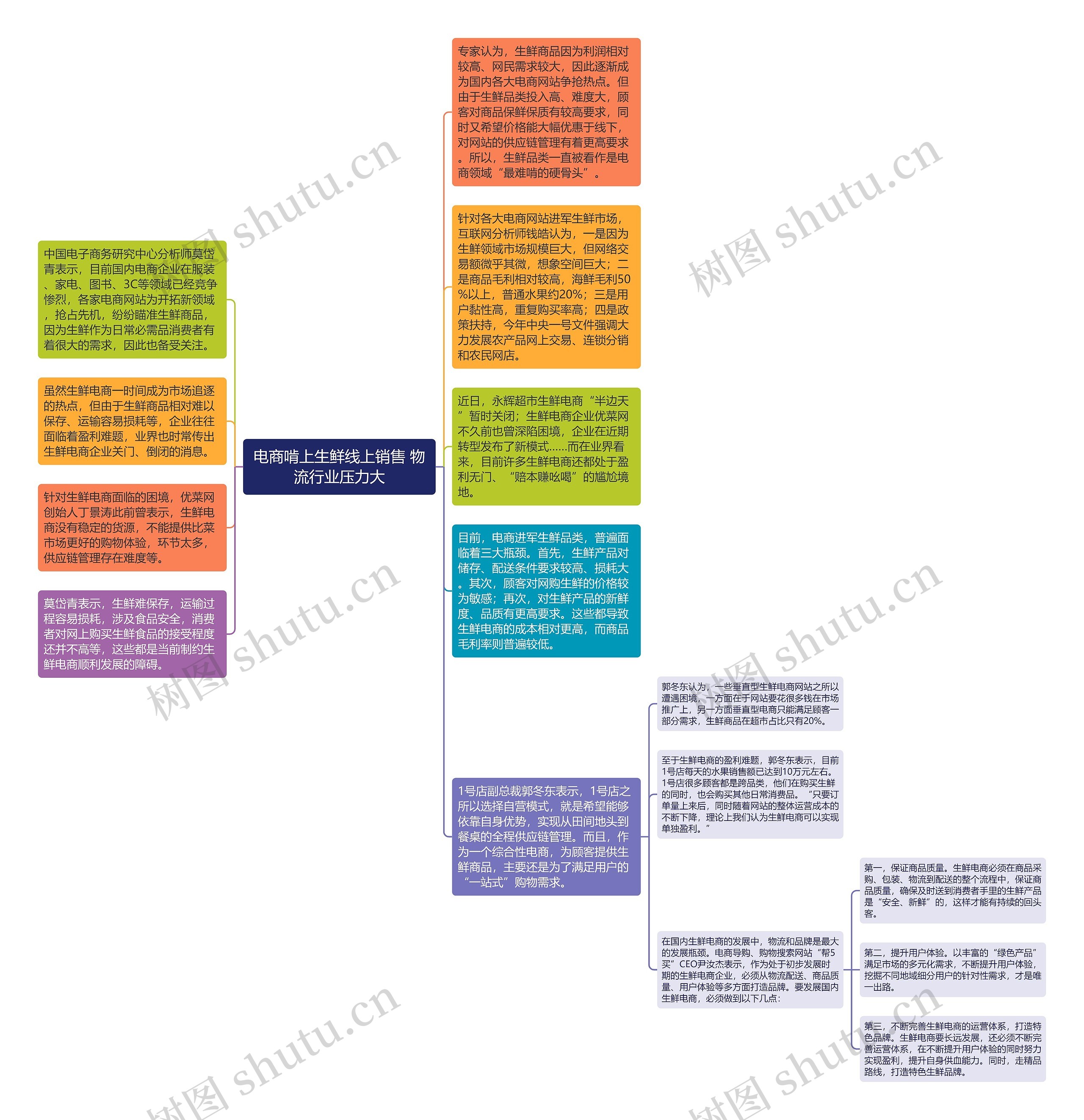 电商啃上生鲜线上销售 物流行业压力大思维导图