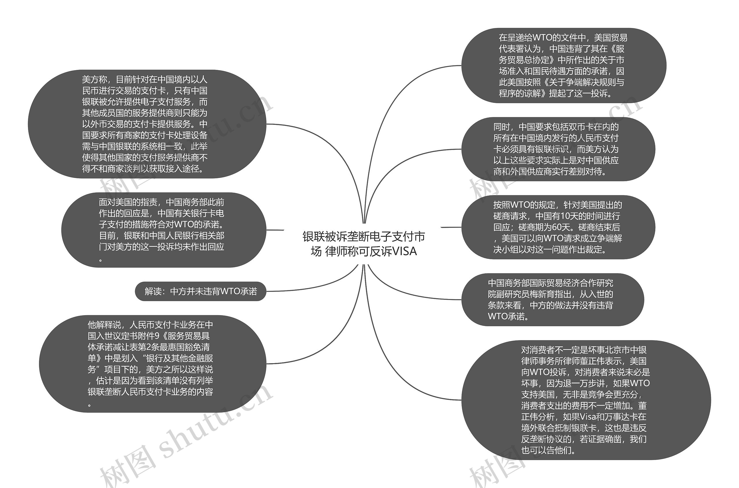 银联被诉垄断电子支付市场 律师称可反诉VISA思维导图