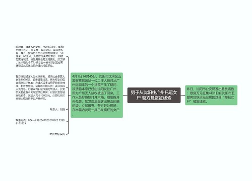 男子从沈阳往广州托运女尸 警方悬赏征线索