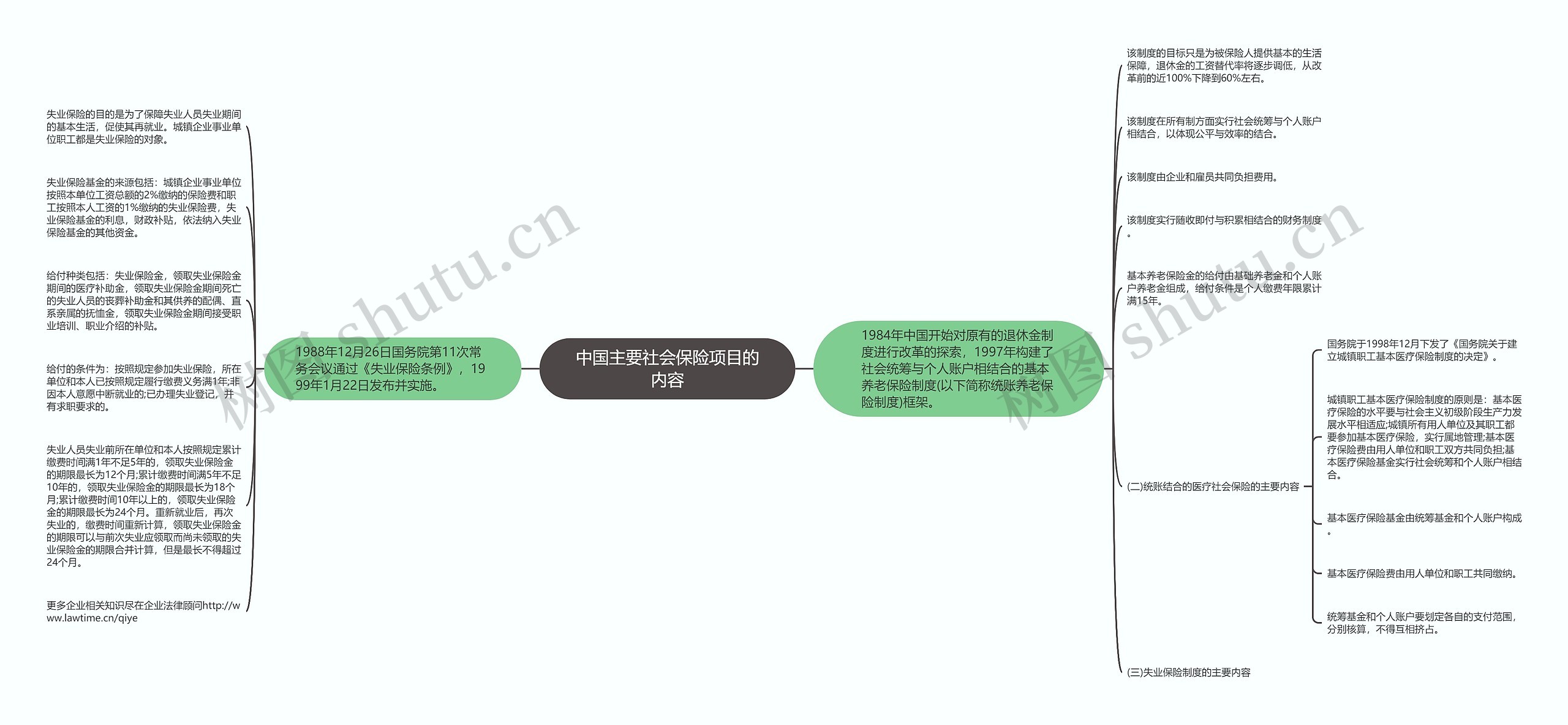 中国主要社会保险项目的内容思维导图