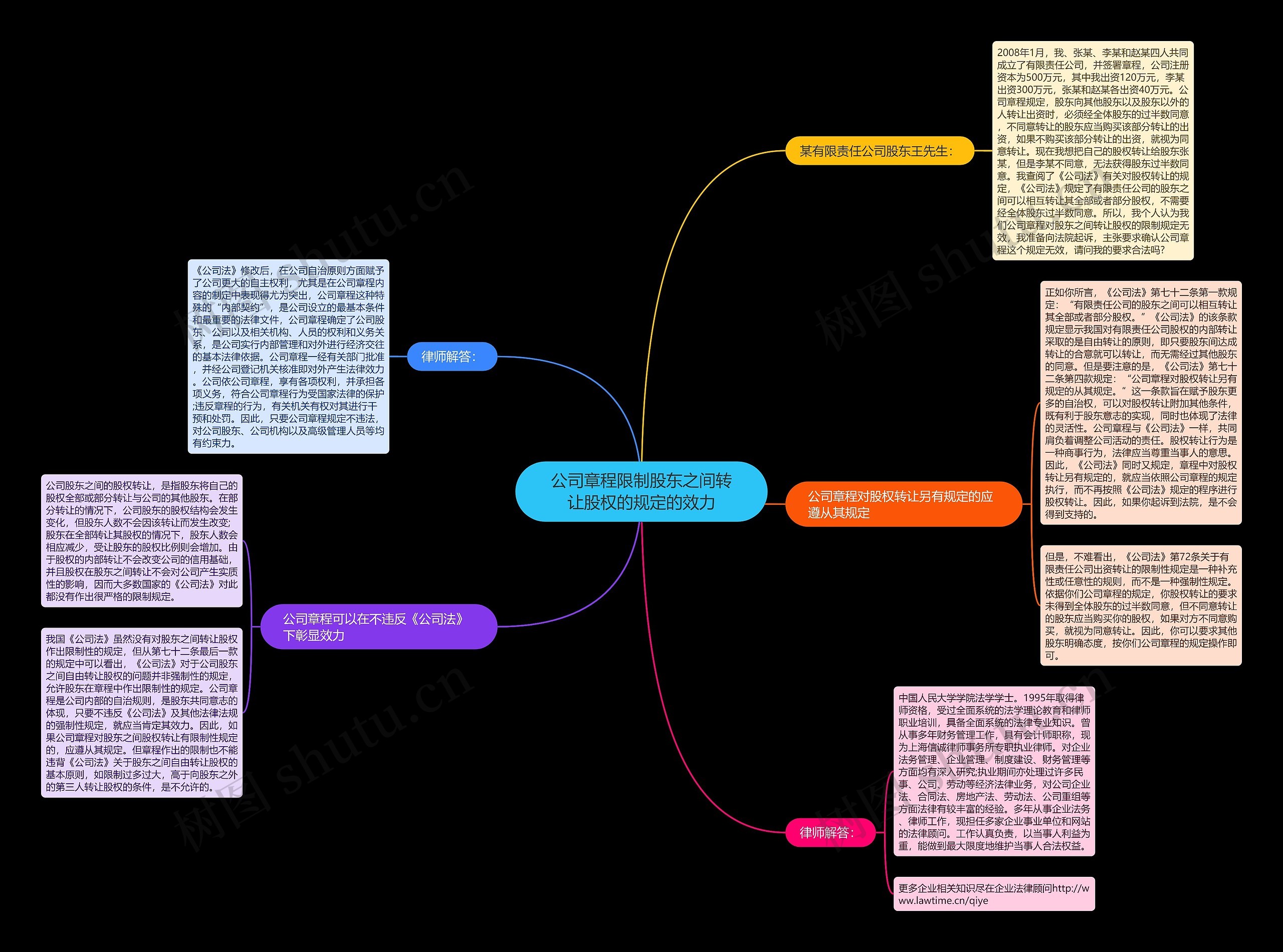 公司章程限制股东之间转让股权的规定的效力思维导图
