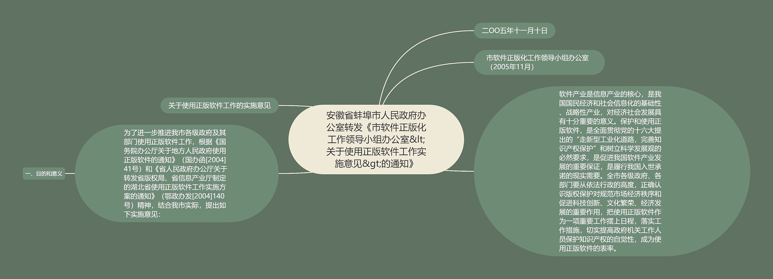 安徽省蚌埠市人民政府办公室转发《市软件正版化工作领导小组办公室&lt;关于使用正版软件工作实施意见&gt;的通知》思维导图