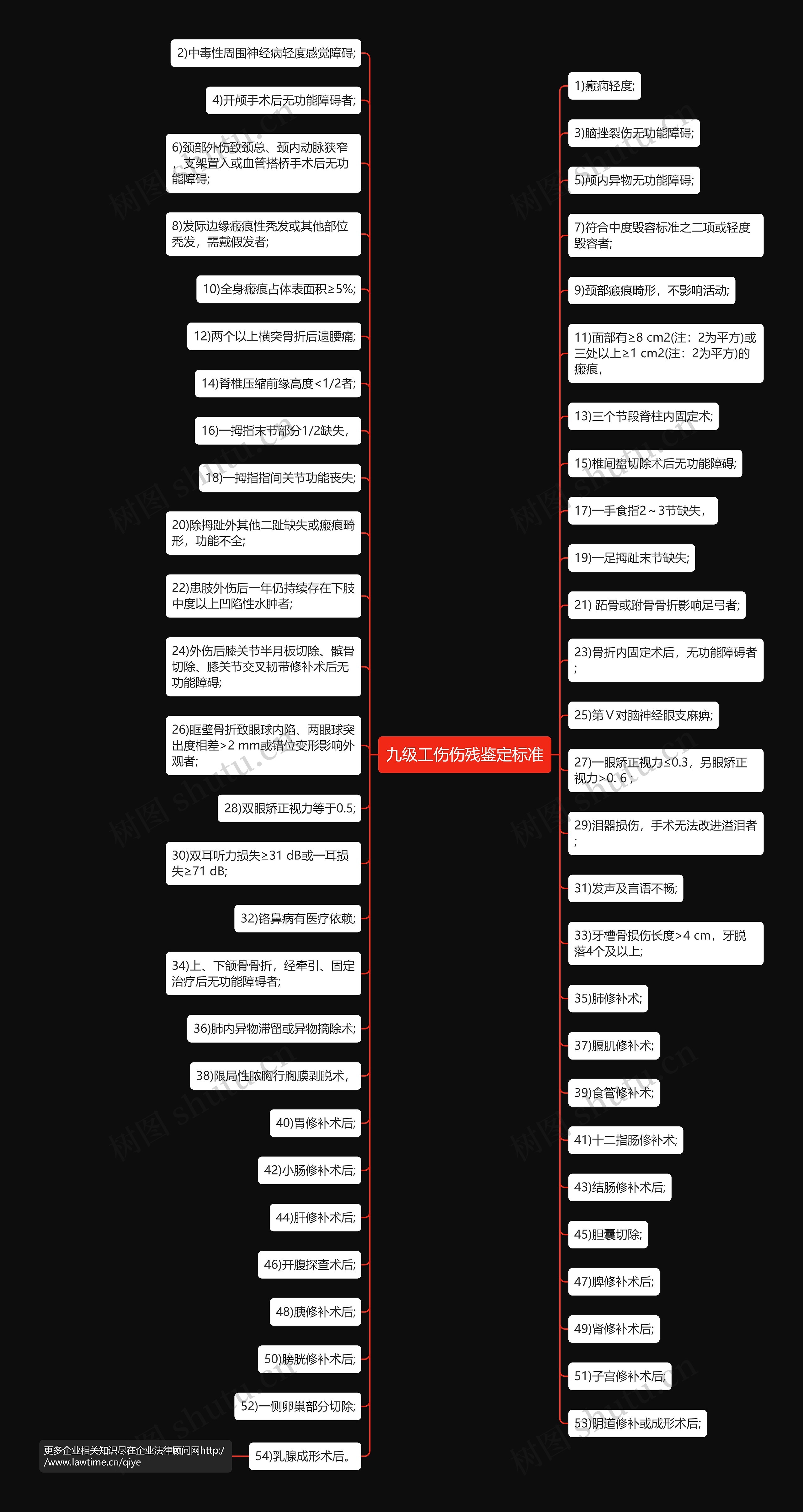 九级工伤伤残鉴定标准思维导图