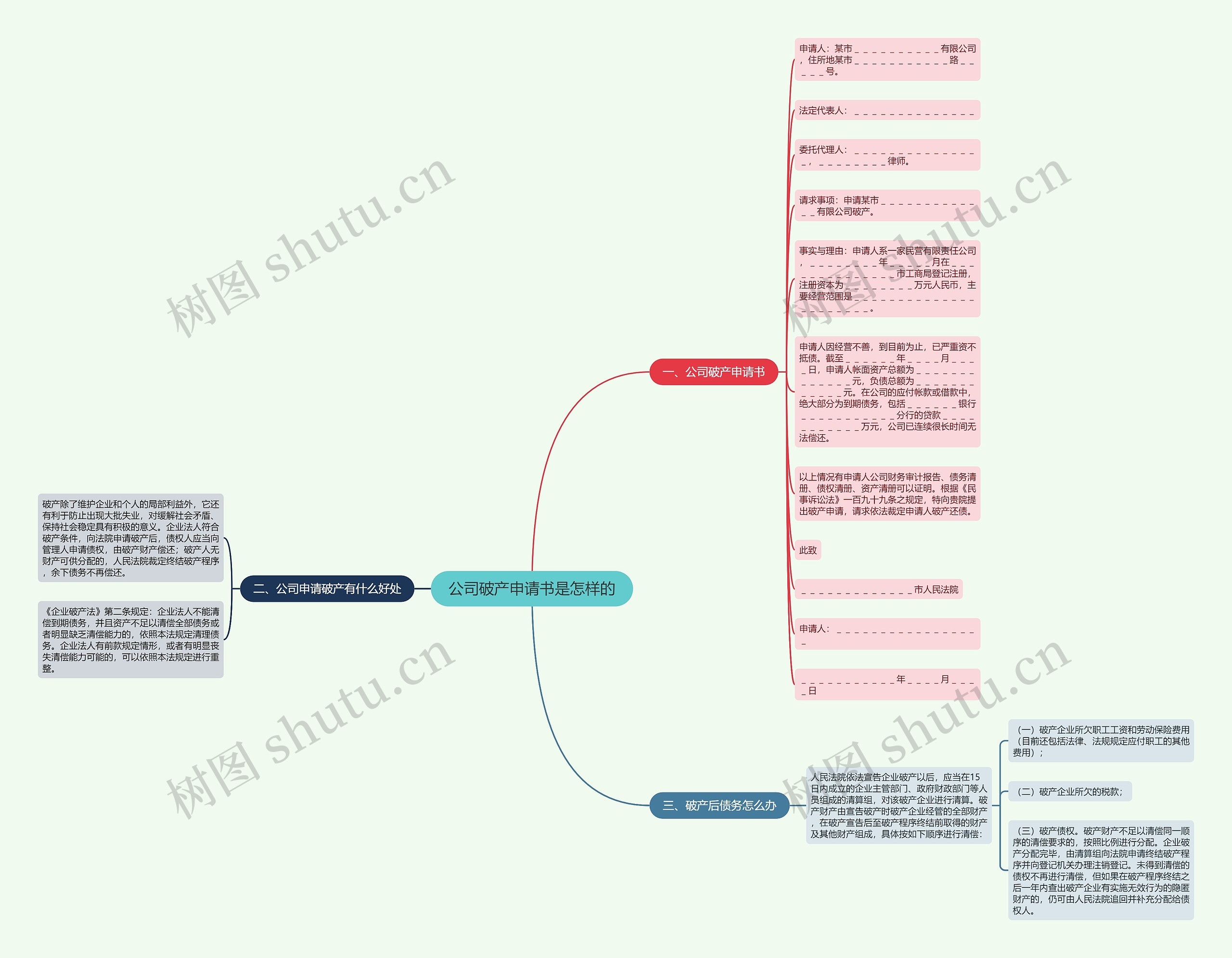 公司破产申请书是怎样的思维导图