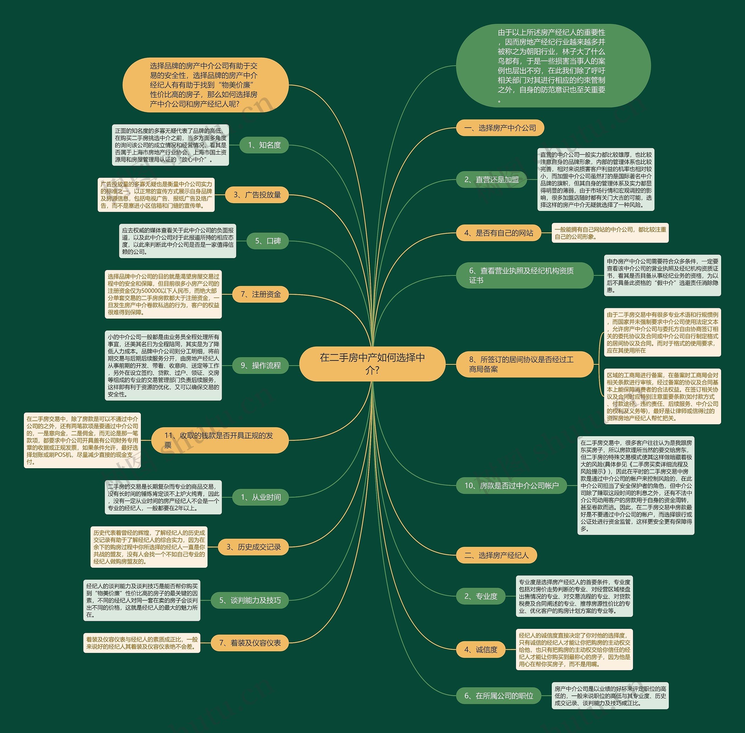 在二手房中产如何选择中介?思维导图