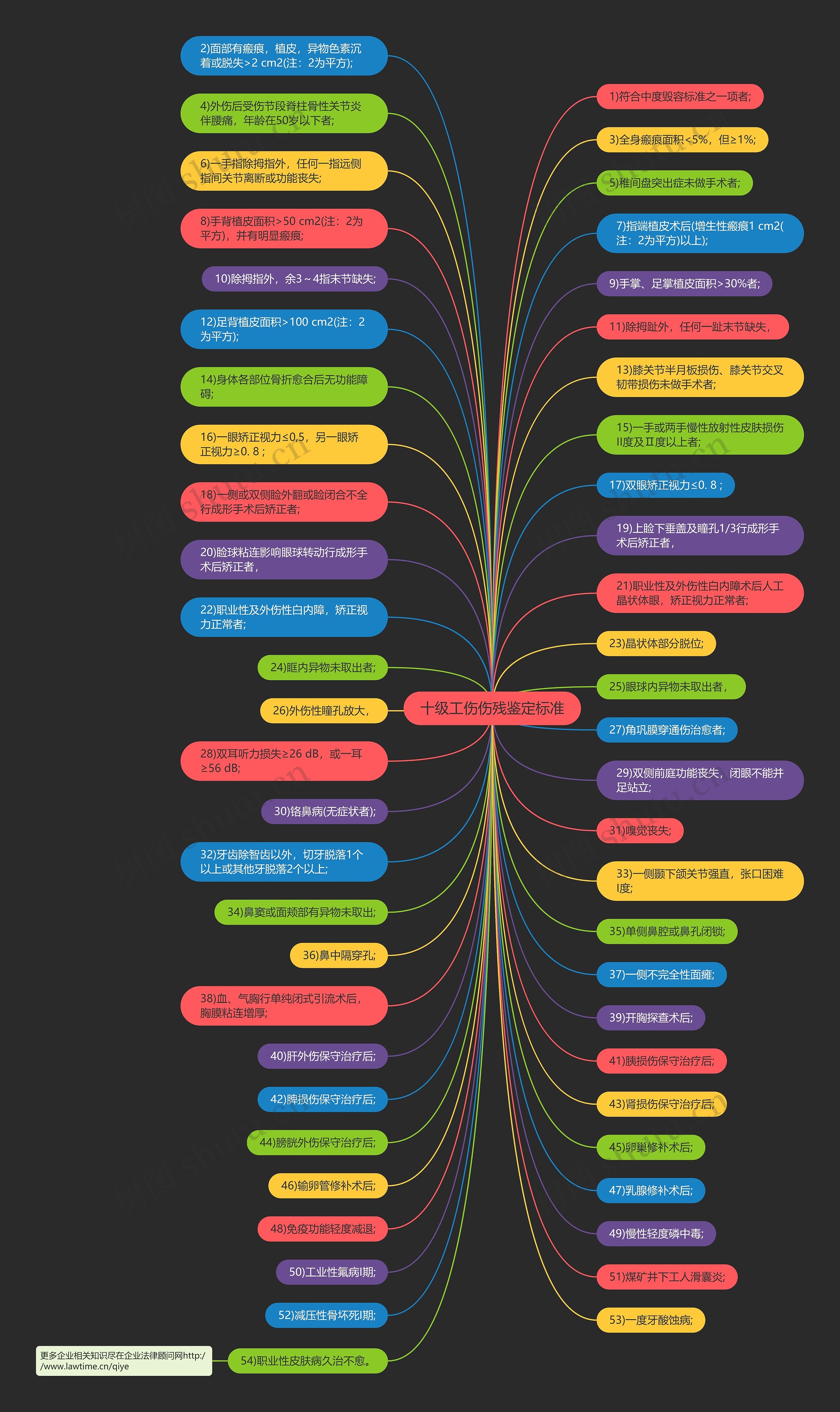 十级工伤伤残鉴定标准思维导图
