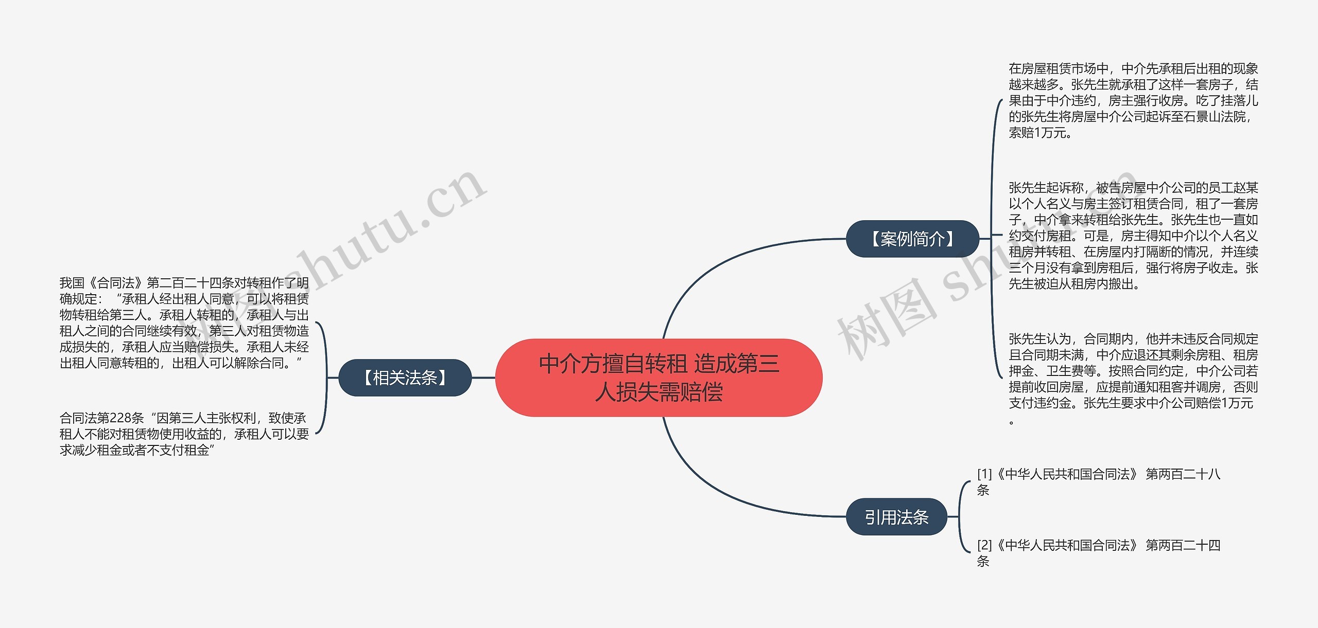 中介方擅自转租 造成第三人损失需赔偿思维导图