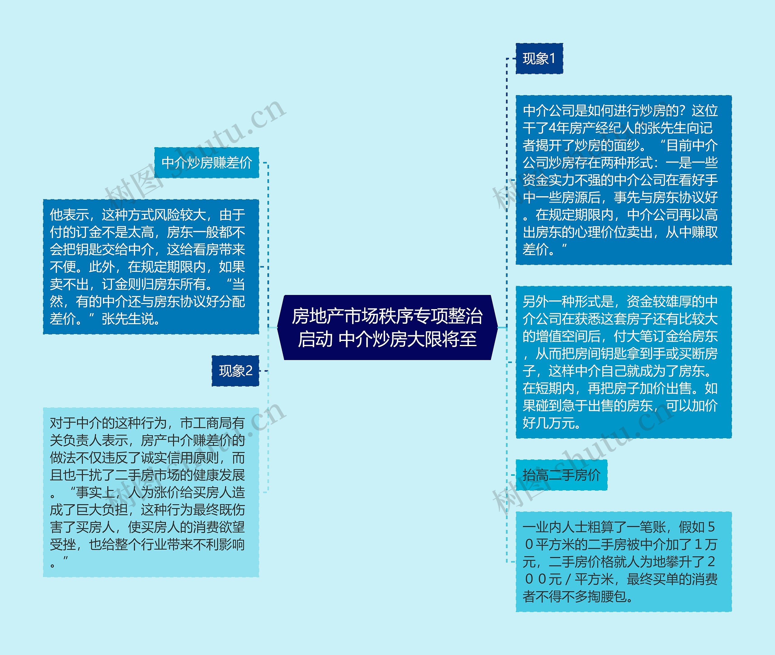 房地产市场秩序专项整治启动 中介炒房大限将至思维导图