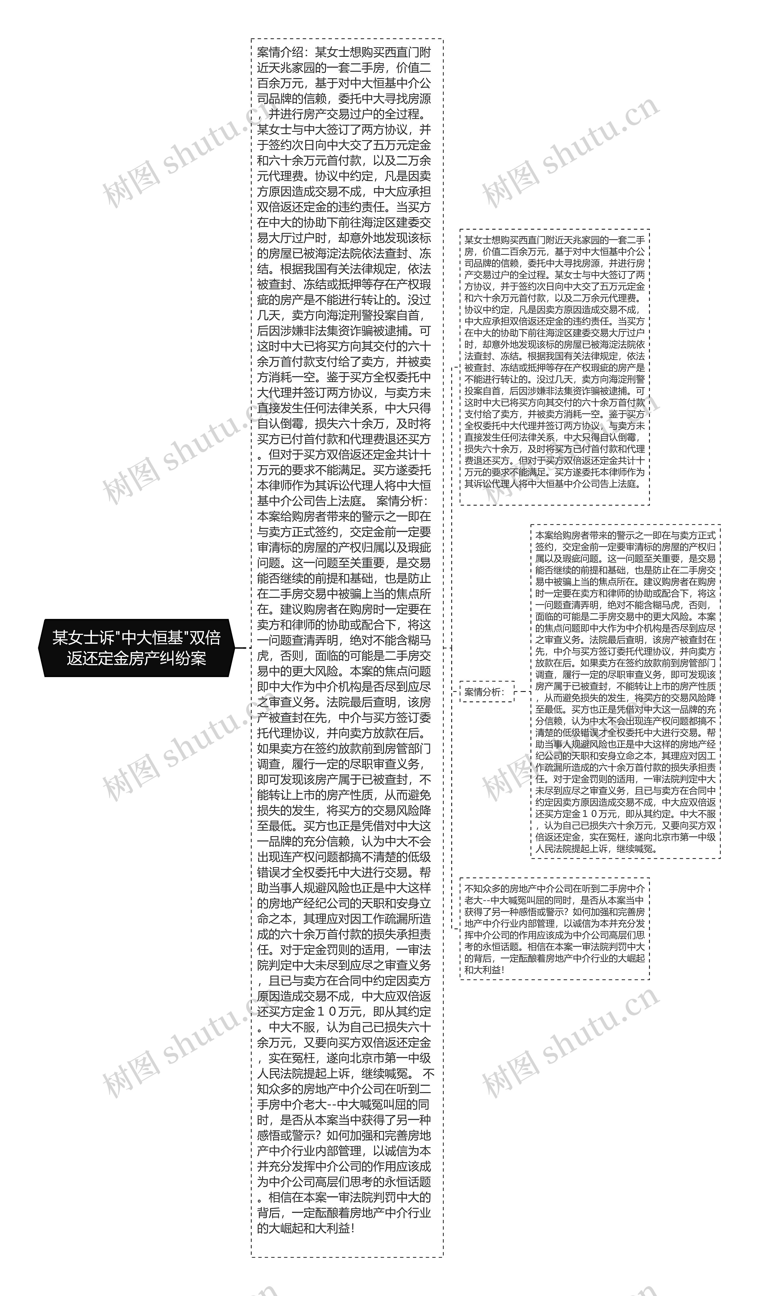 某女士诉"中大恒基"双倍返还定金房产纠纷案思维导图