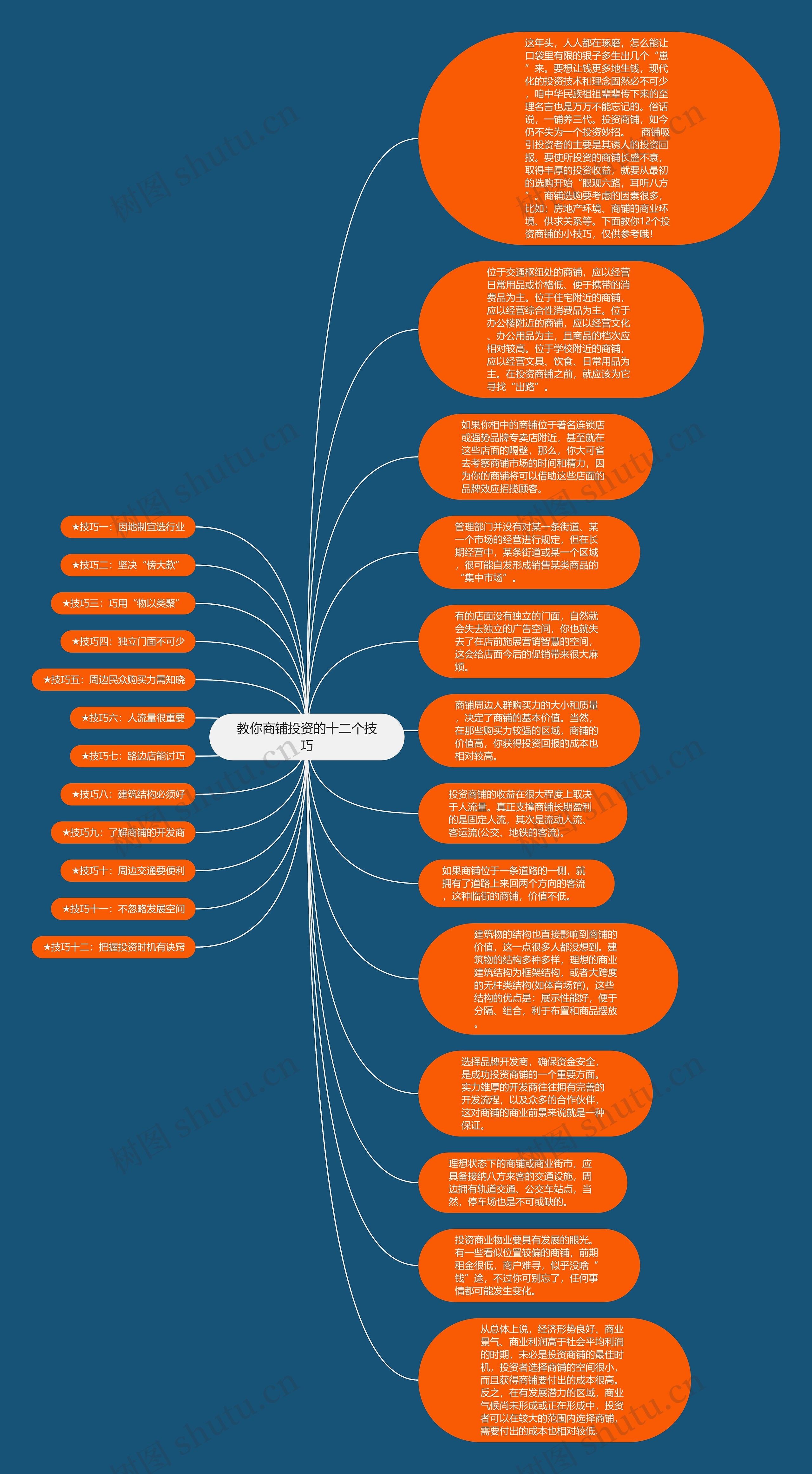 教你商铺投资的十二个技巧思维导图