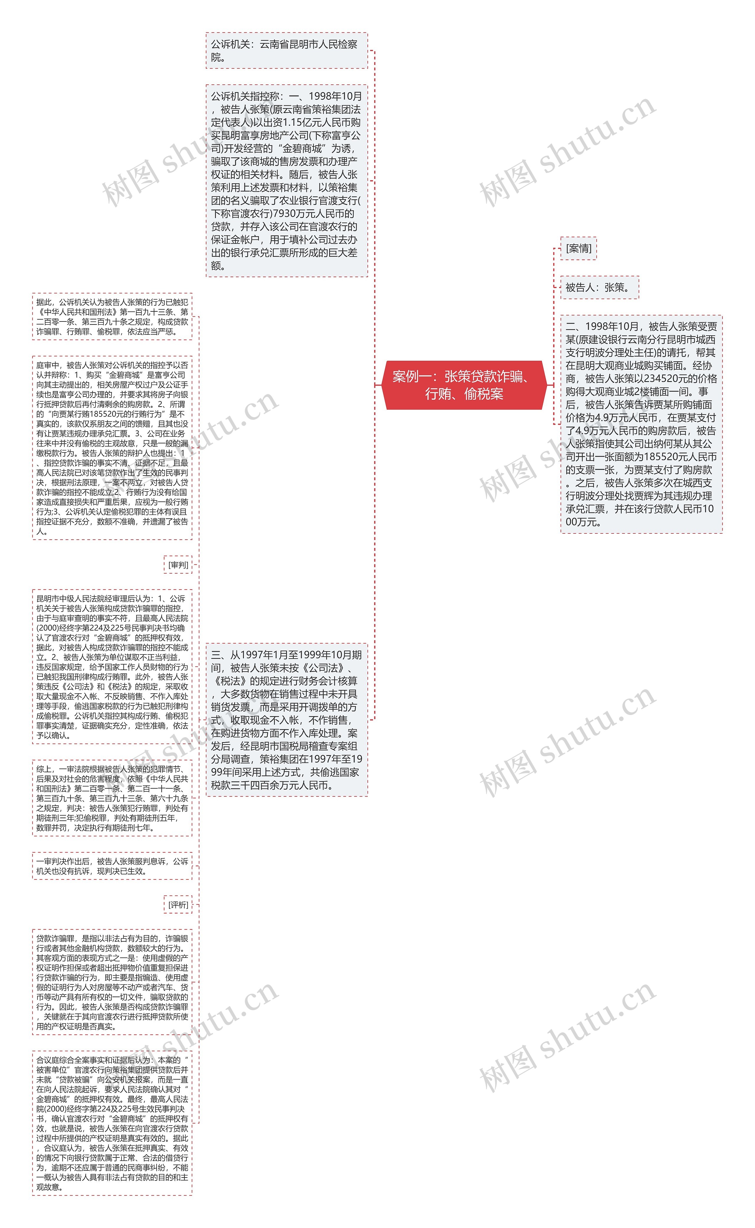 案例一：张策贷款诈骗、行贿、偷税案思维导图