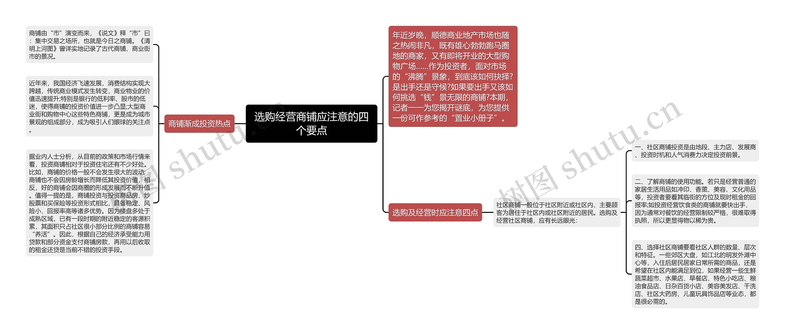 选购经营商铺应注意的四个要点思维导图