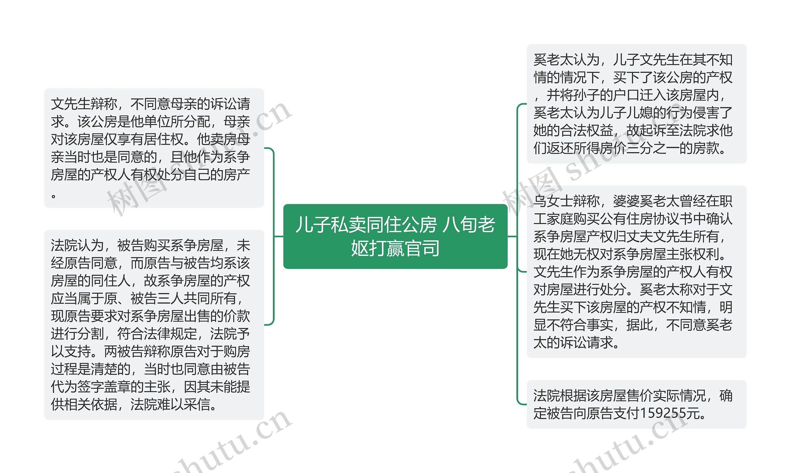 儿子私卖同住公房 八旬老妪打赢官司思维导图