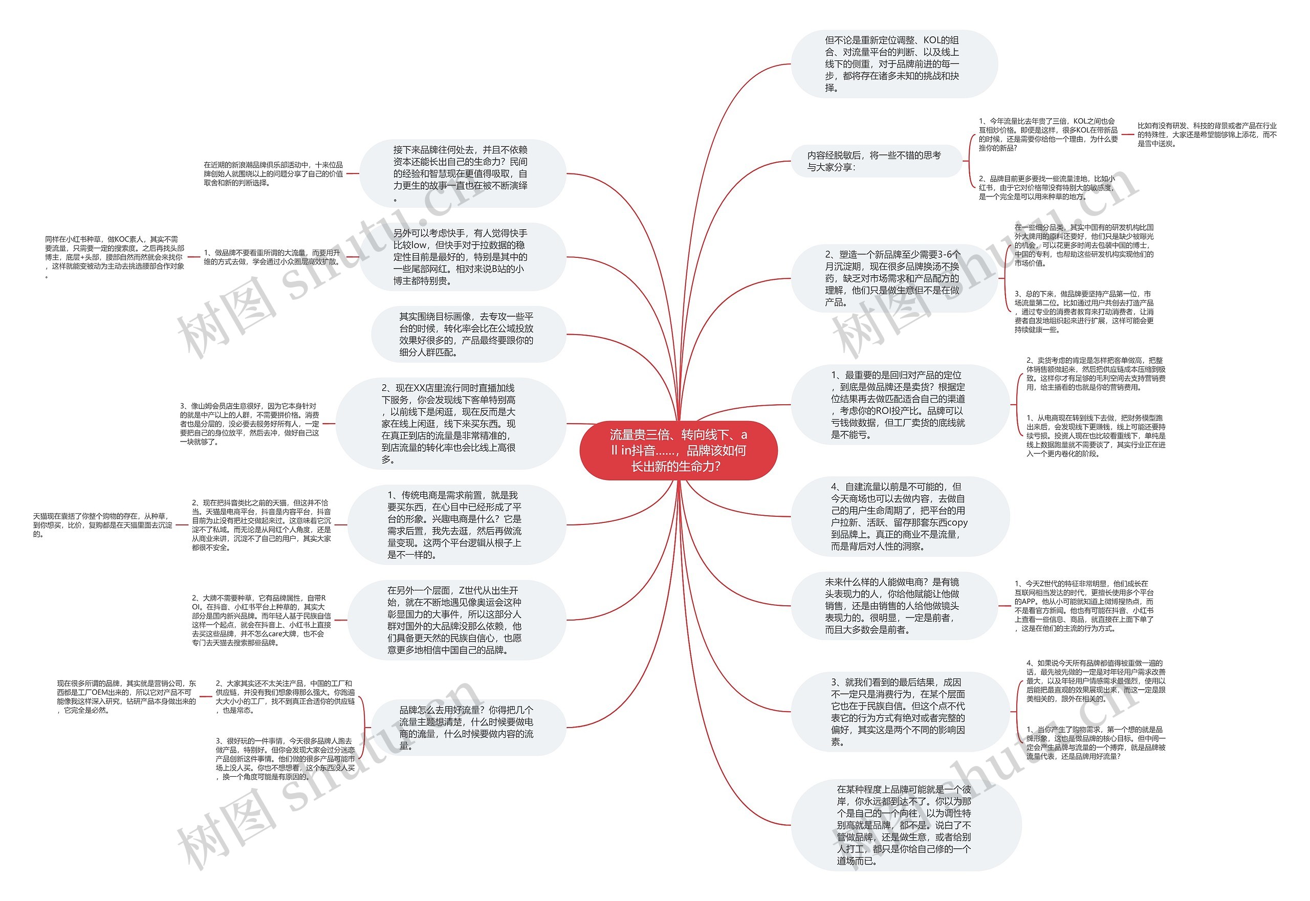 流量贵三倍、转向线下、all in抖音……，品牌该如何长出新的生命力？思维导图