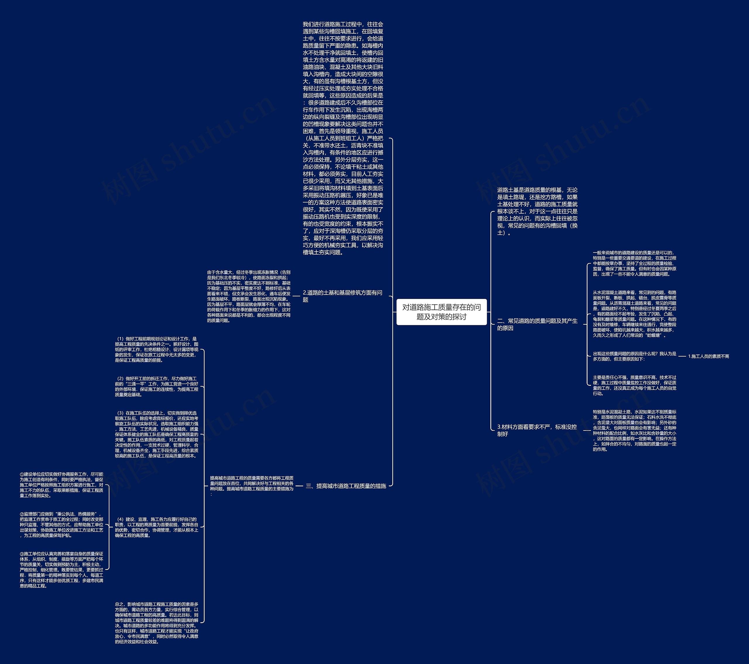 对道路施工质量存在的问题及对策的探讨思维导图