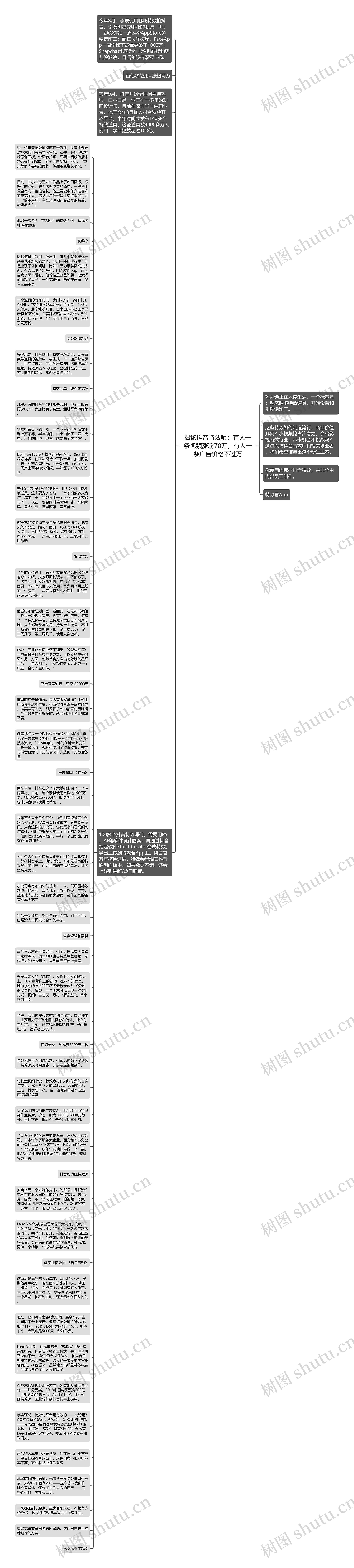 揭秘抖音特效师：有人一条视频涨粉70万，有人一条广告价格不过万思维导图