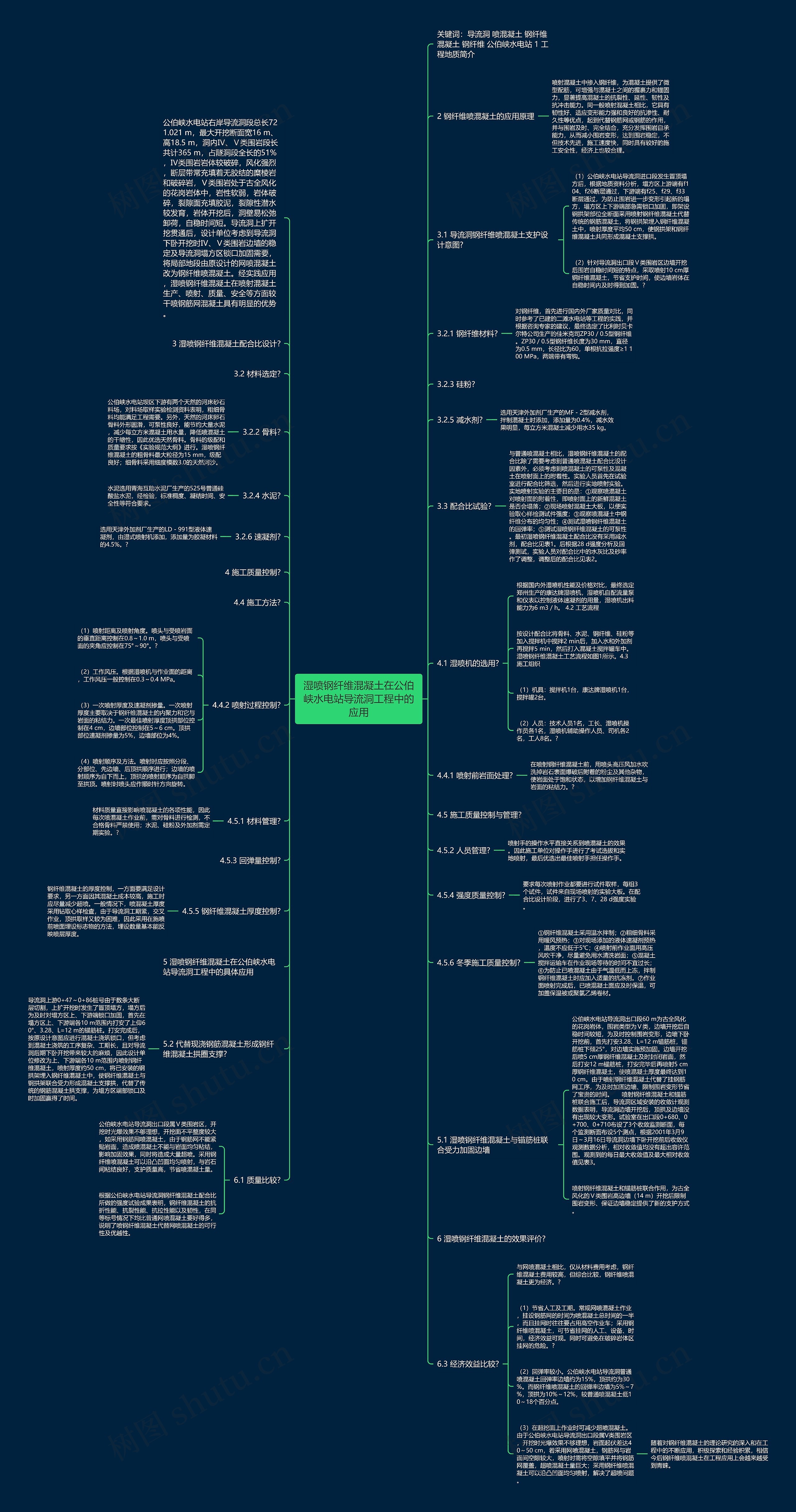 湿喷钢纤维混凝土在公伯峡水电站导流洞工程中的应用思维导图