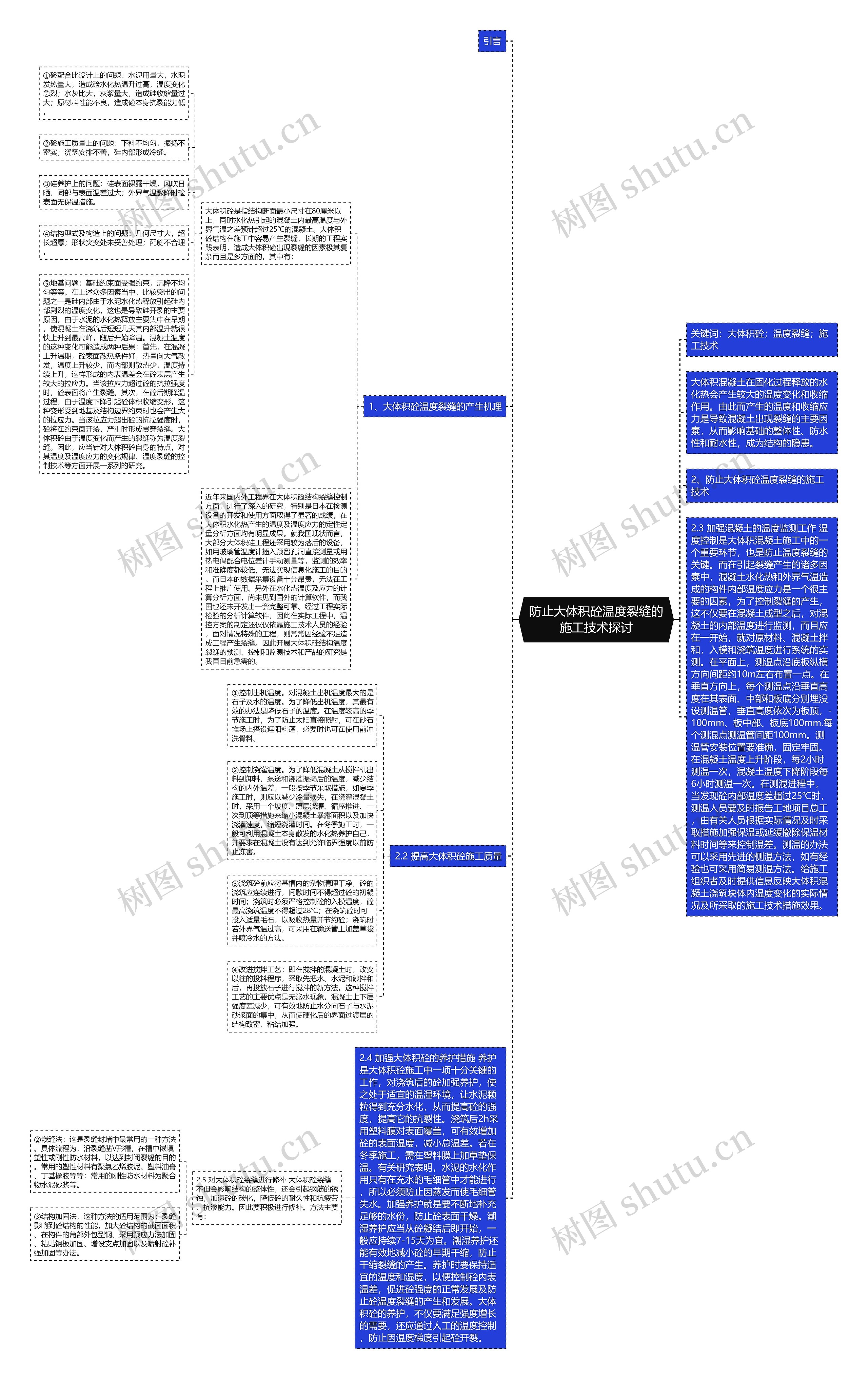 防止大体积砼温度裂缝的施工技术探讨思维导图
