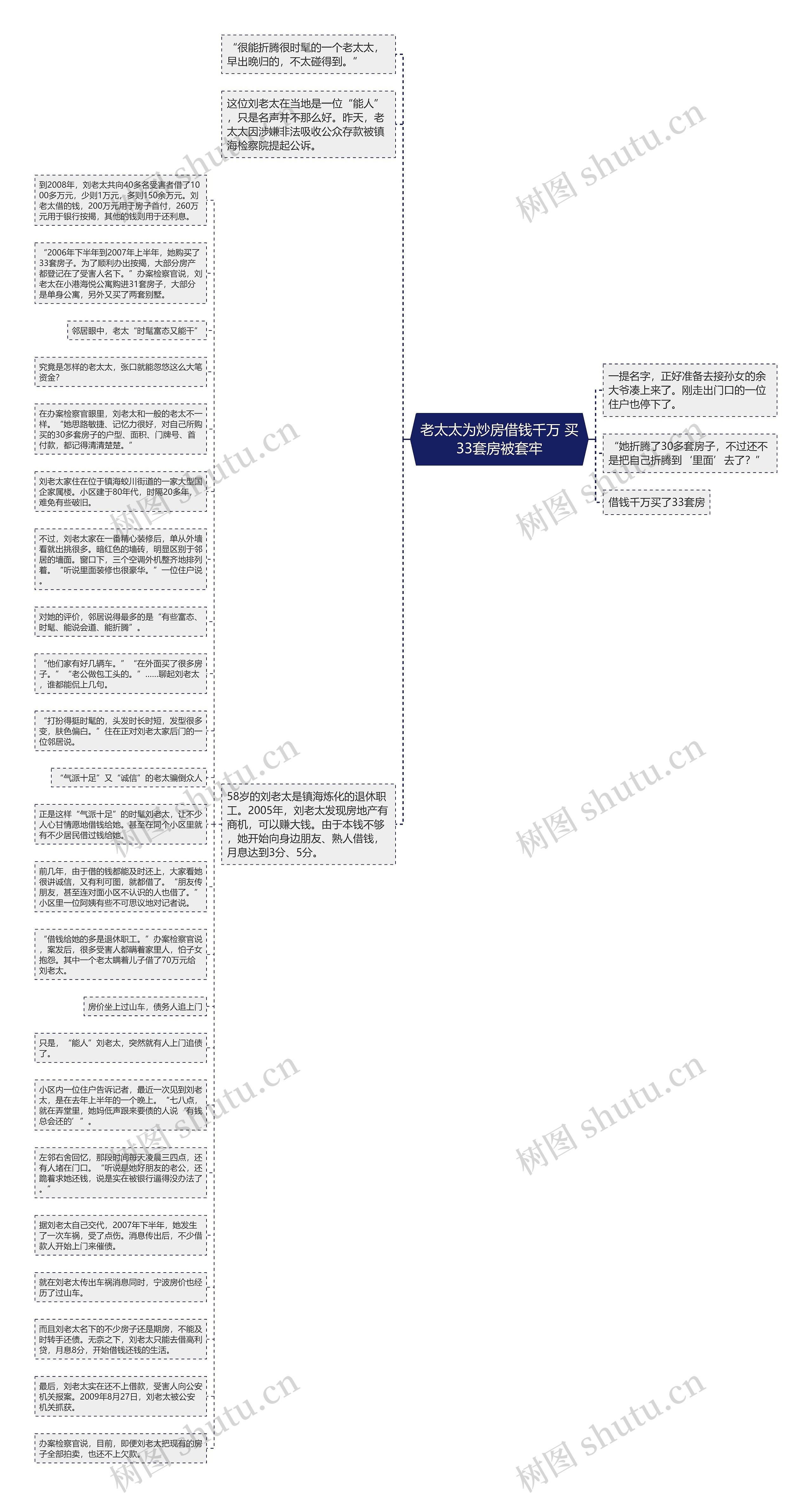 老太太为炒房借钱千万 买33套房被套牢思维导图