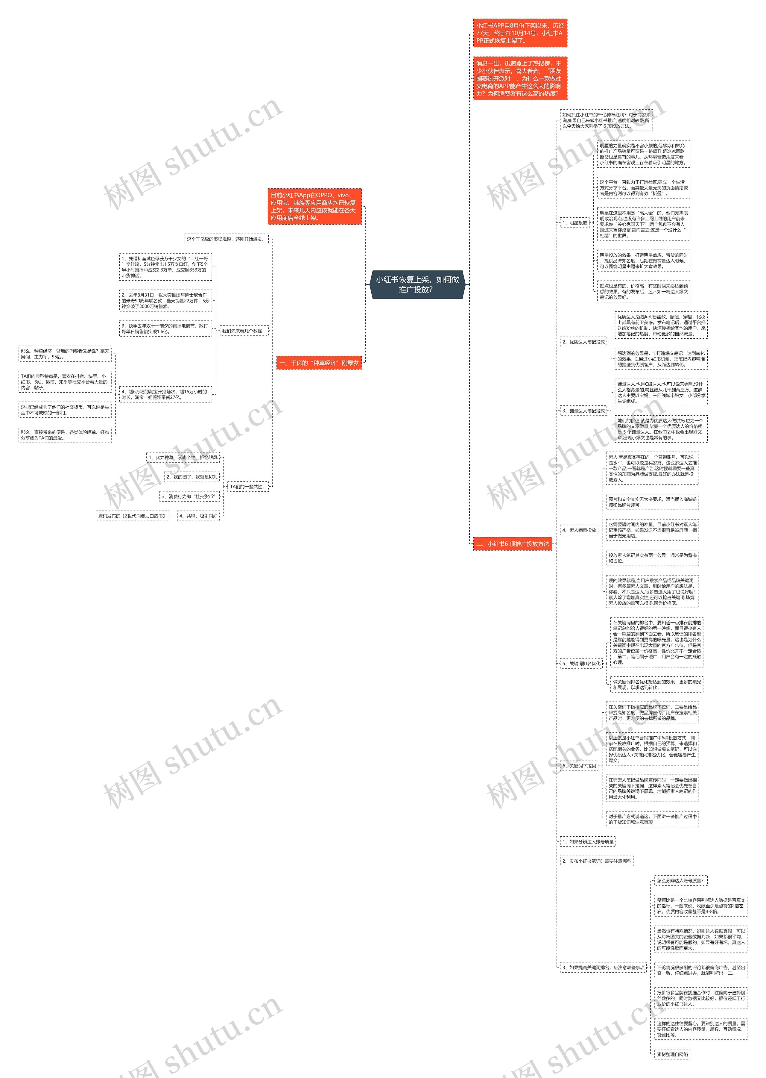 小红书恢复上架，如何做推广投放？思维导图