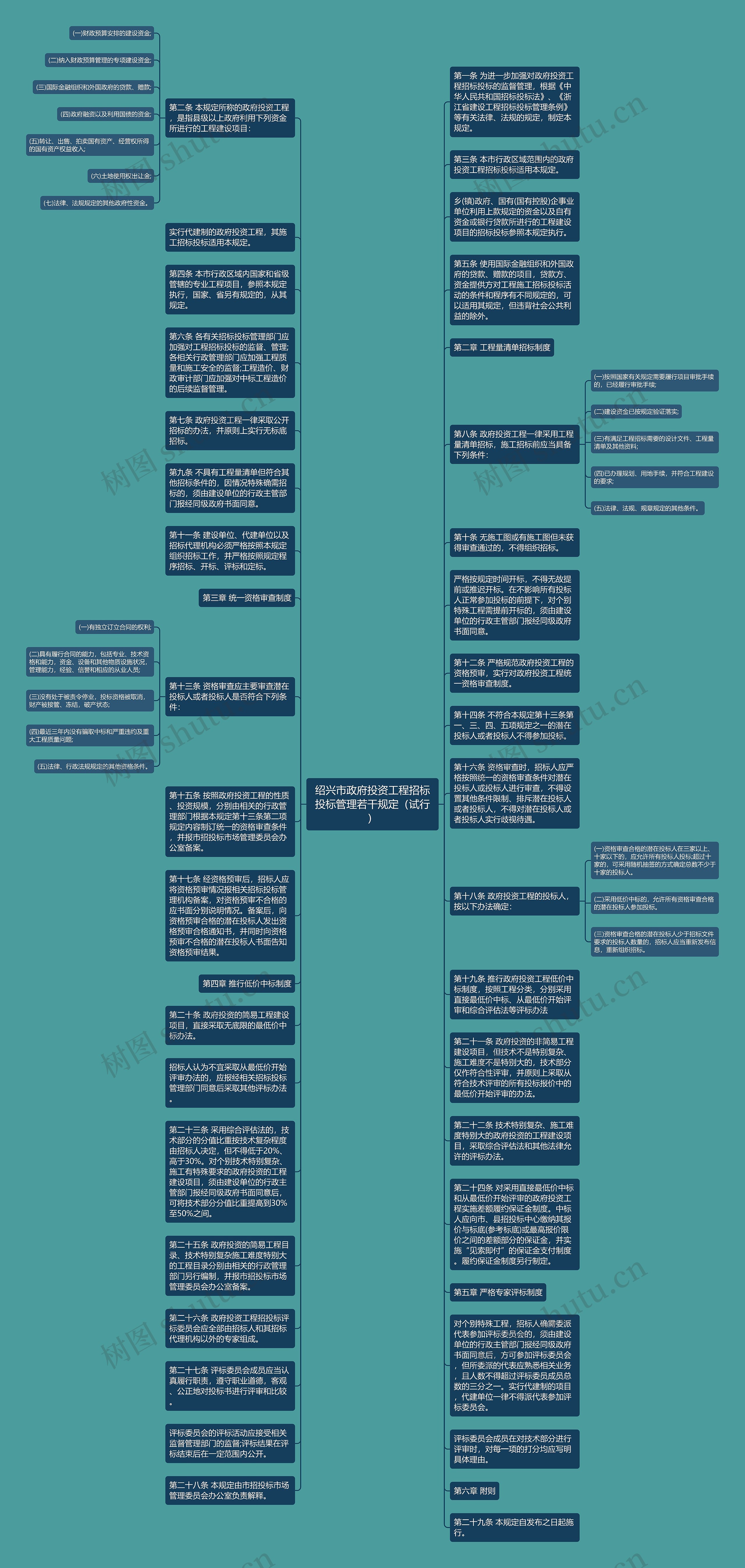 绍兴市政府投资工程招标投标管理若干规定（试行）思维导图