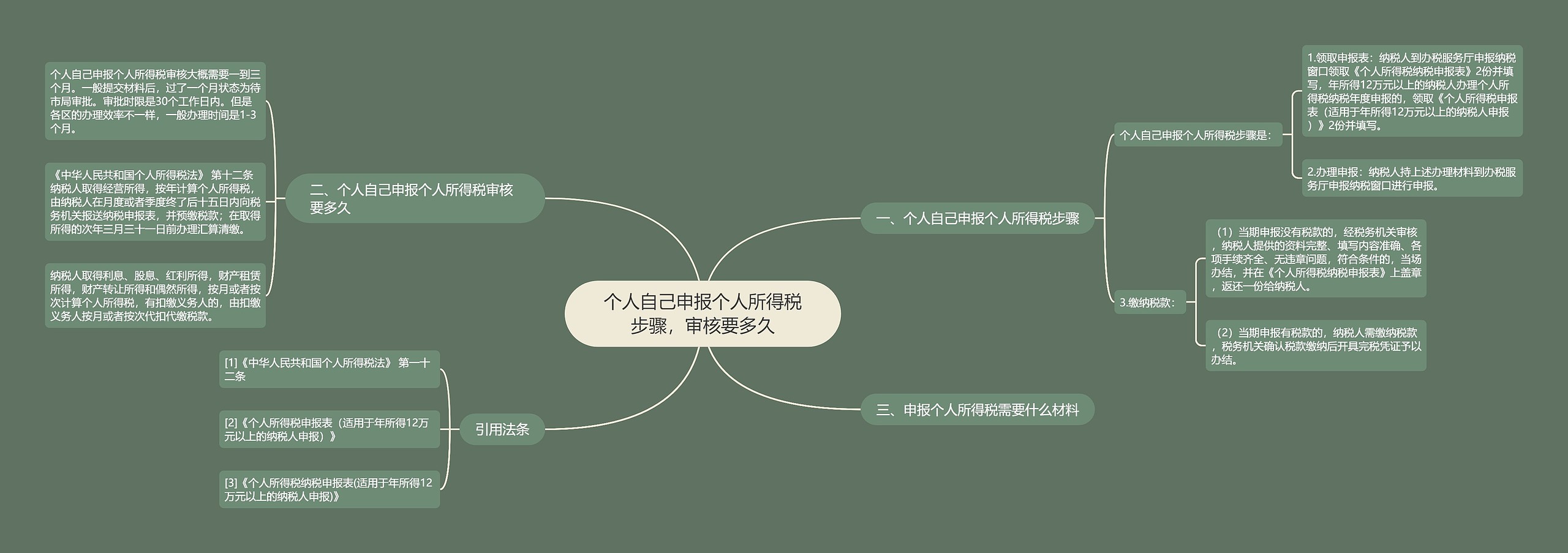 个人自己申报个人所得税步骤，审核要多久思维导图